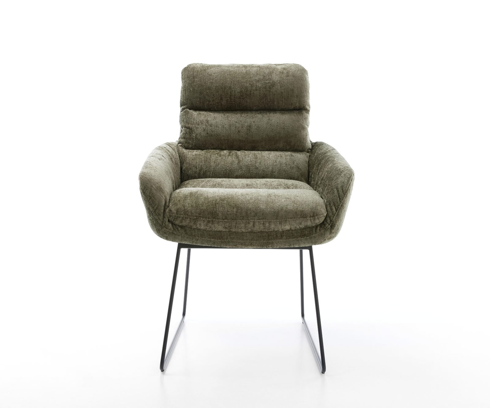 Eetkamerstoel Abelia-Flex met armleuning chenille olijfgroen slipframe zwart 1 Eetkamerstoel Abelia-Flex met armleuning chenille olijfgroen slipframe zwart 1