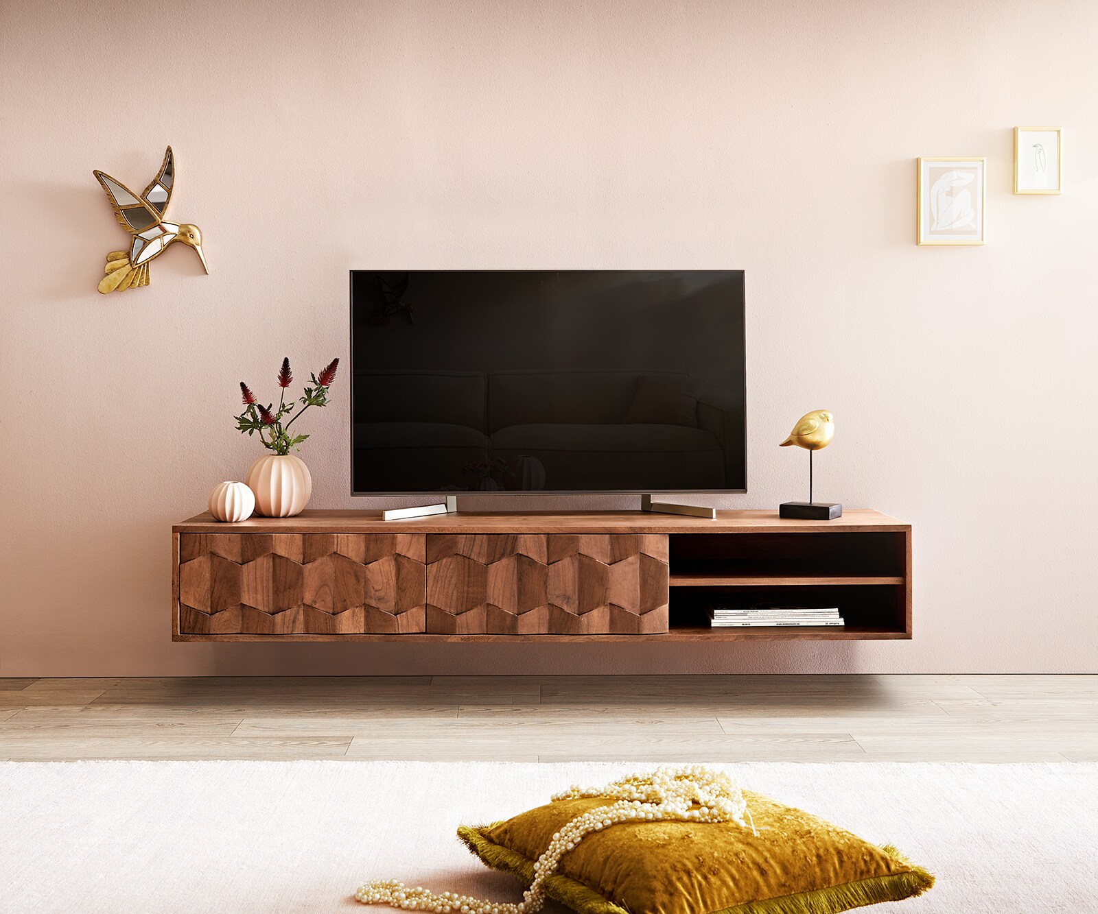 Tv-meubel Fevo 160 cm acacia bruin 2 deuren zwevend 1