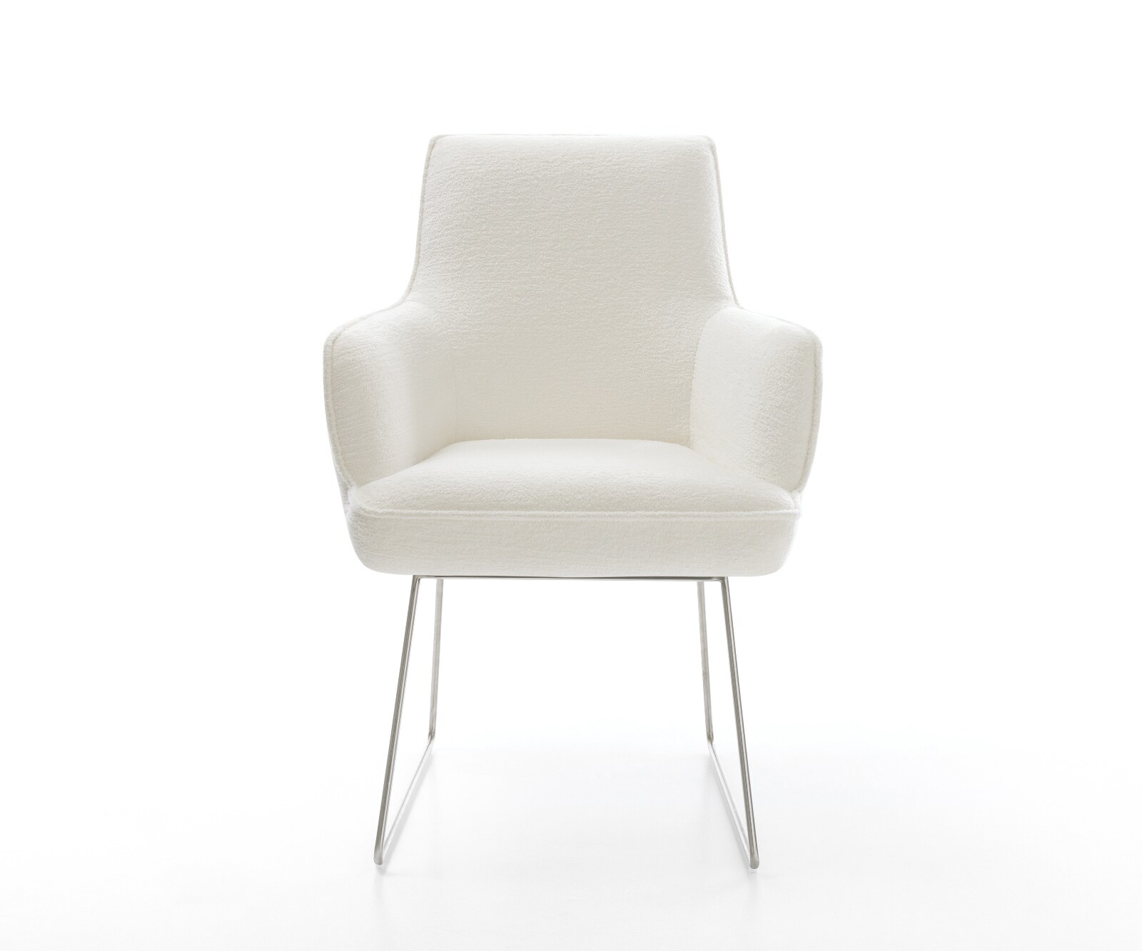 Eetkamerstoel Heira-Flex met armleuning bouclé zacht beige slipframe roestvrij staal pocketveer kern 2