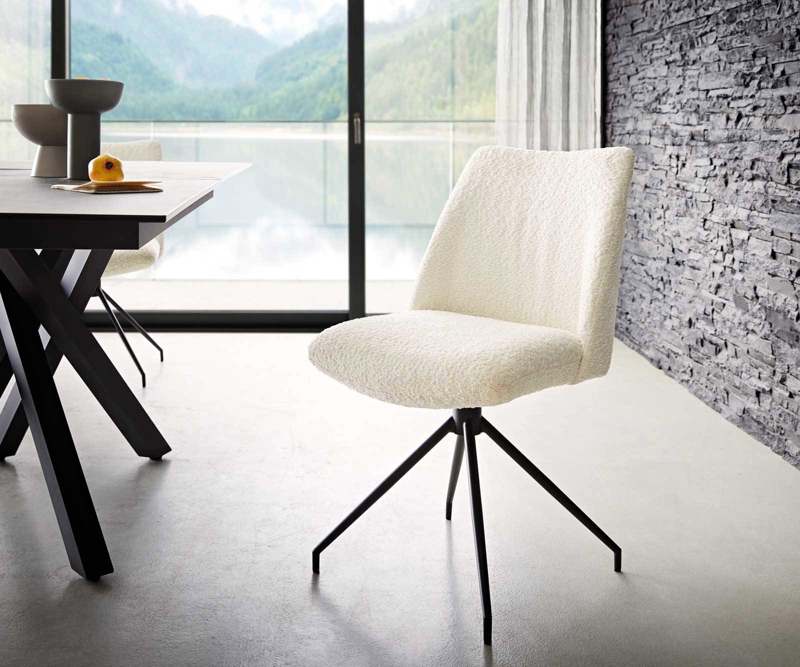 Draaistoel Elso-Flex bouclé wit kruisframe conisch zwart 180° draaibaar pocketveer kern