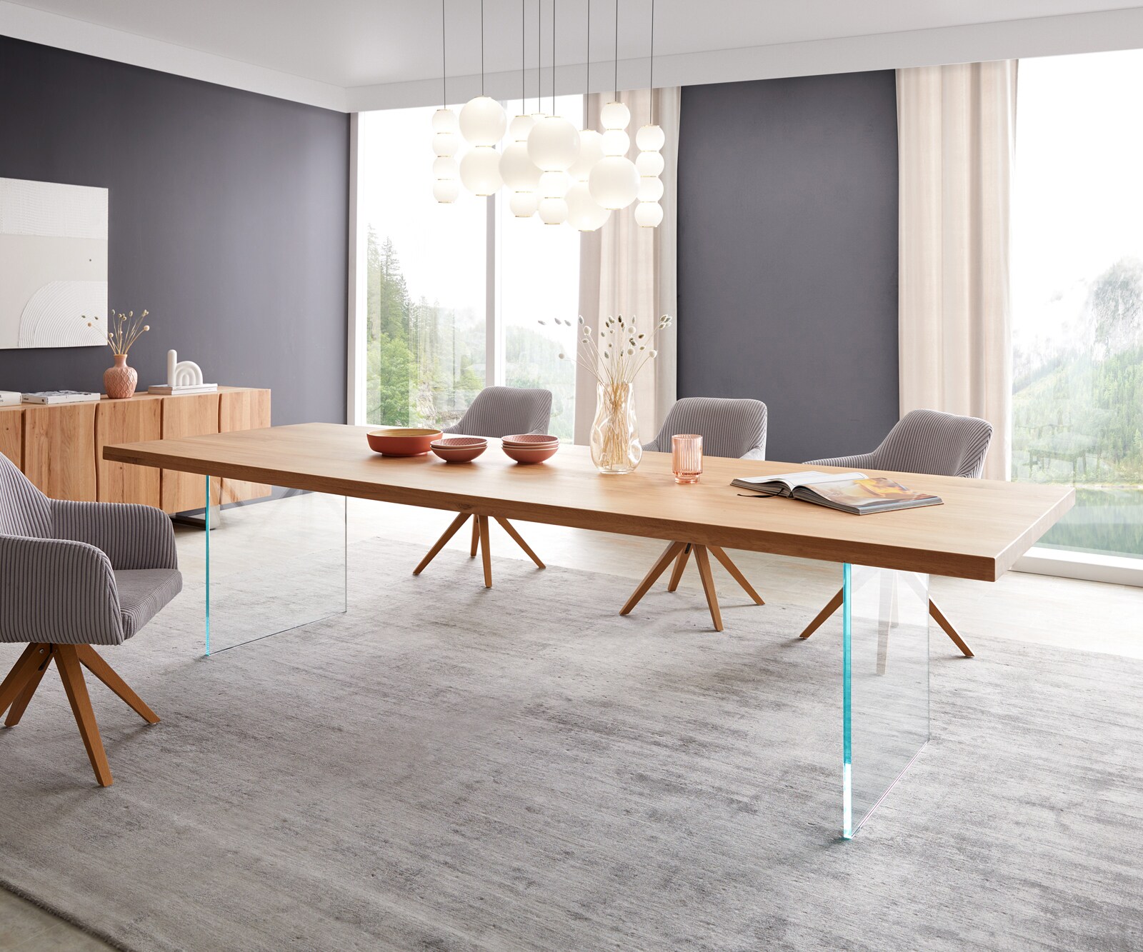 Eettafel Edge 300x100 eiken natuur Glas 2