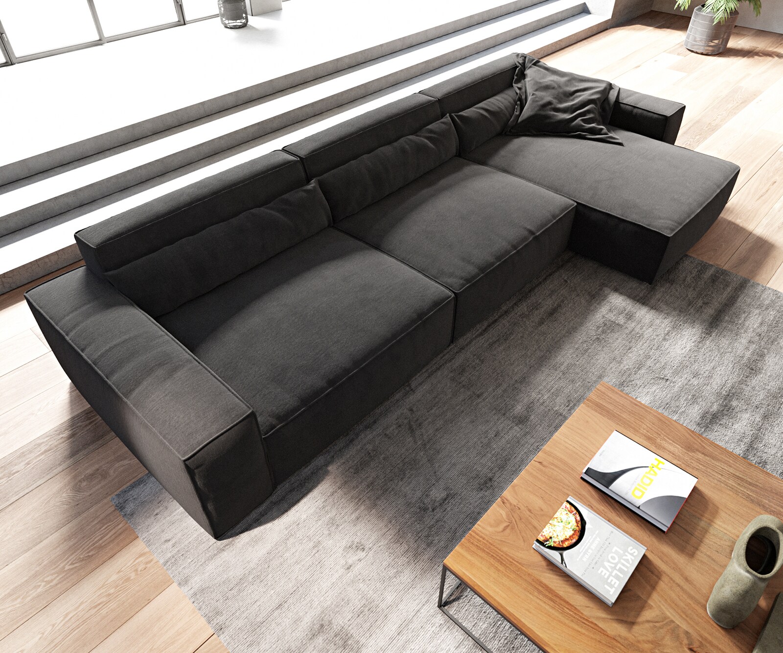 Hoekbank Sirpio XL 370x170 cm microvezel zwart recamiere variabele 3 Hoekbank Sirpio XL 370x170 cm microvezel zwart recamiere variabele 3
