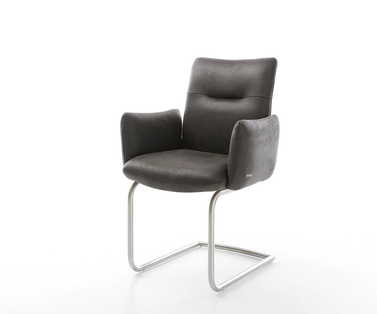 Sledemodel Jova-Flex met armleuning microvelours antraciet vintage sledemodel rond roestvrij staal pocketveer kern