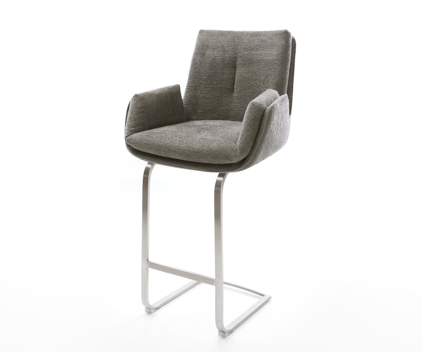 Barstoel Clea-Flex Bouclé zacht Mud Vrijkantelframe plat roestvrij staal Zilver 1