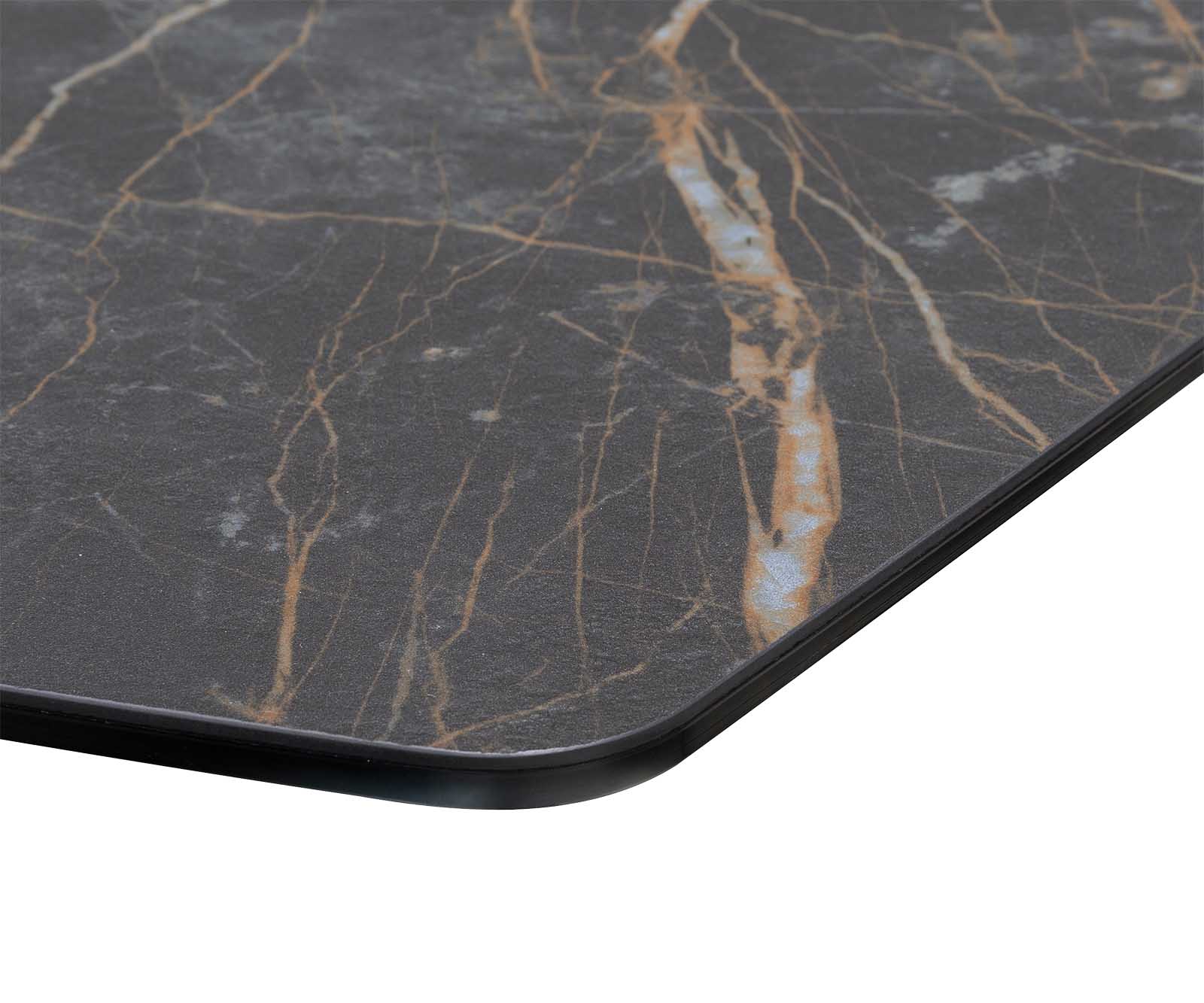 Eettafel Edge Bootsform 200x100 keramiek Laminam® Noir Desir bruin metaal schuin zwart 5