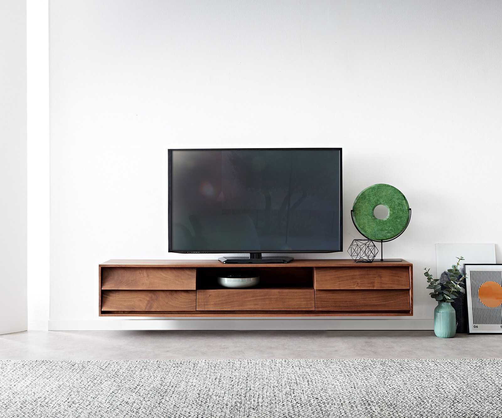 TV-Meubel Eloi Acacia Bruin 200x35 cm 2 Deuren 1 Lade Zwevend 1 TV-Meubel Eloi Acacia Bruin 200x35 cm 2 Deuren 1 Lade Zwevend 1
