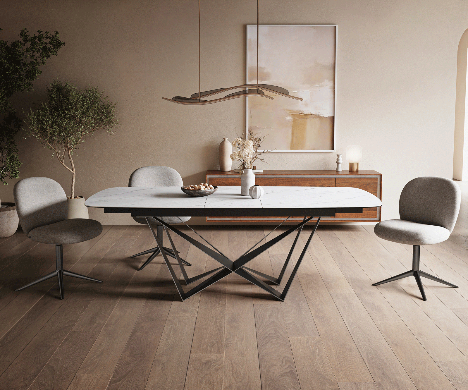Eettafel Edge Boot 180-220x100 cm Keramiek Laminam® Statuarietto Wit Spider Flachstahl Roestvrij staal Grafiet uitschuifbaar 2