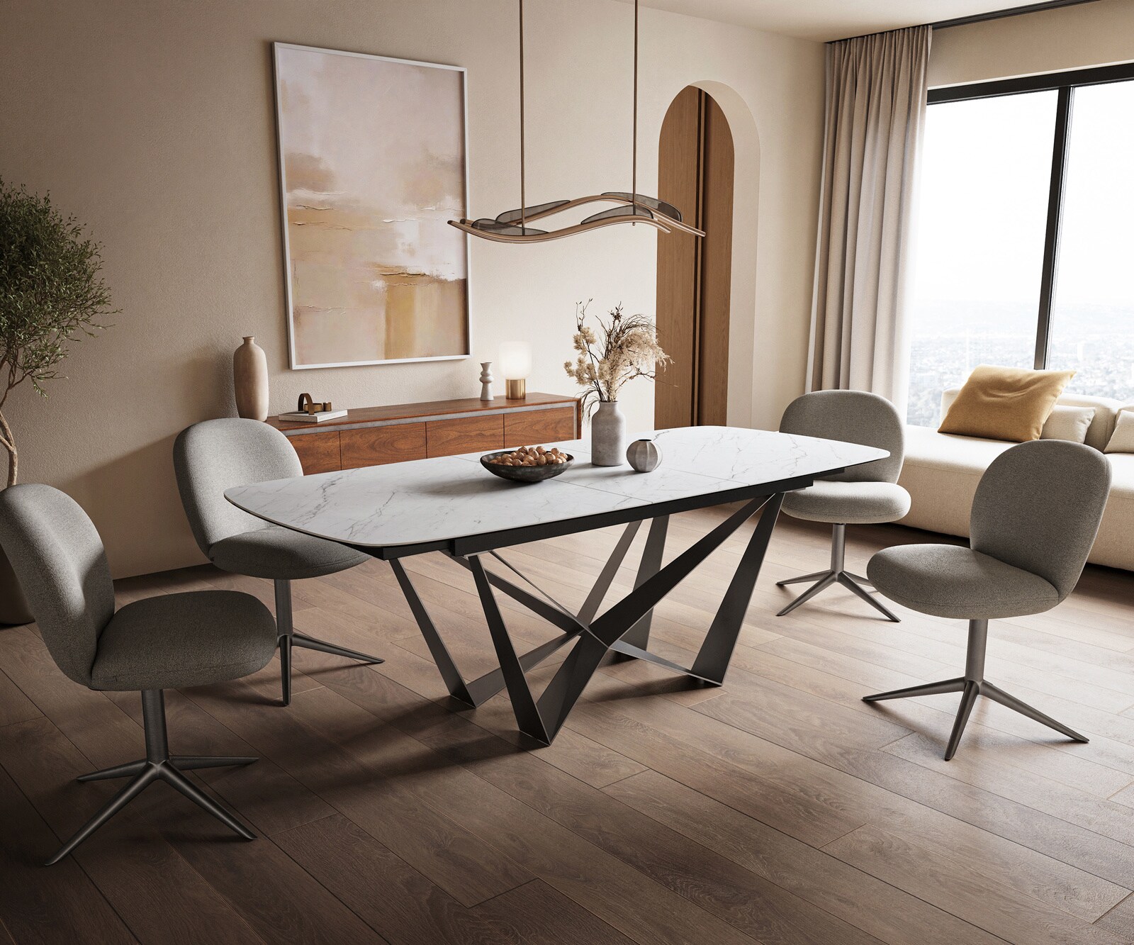 Eettafel Edge Boot 180-220x100 cm Keramiek Laminam® Statuarietto Wit Spider Flachstahl Roestvrij staal Grafiet uitschuifbaar 6