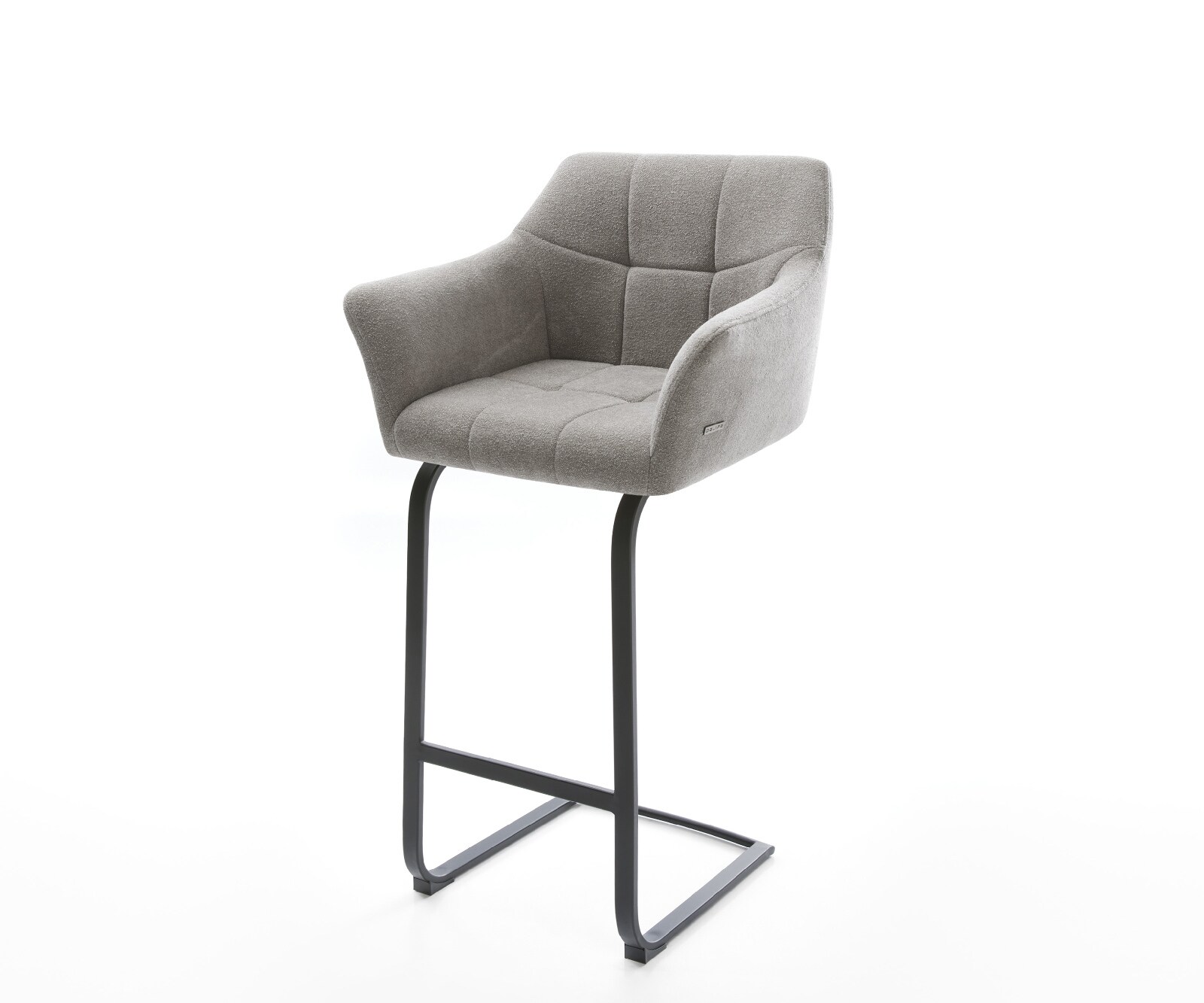 Barstoel Yulo-Flex Zachte stof met structuur Grijs Vrijkantelframe plat metaal Zwart 1