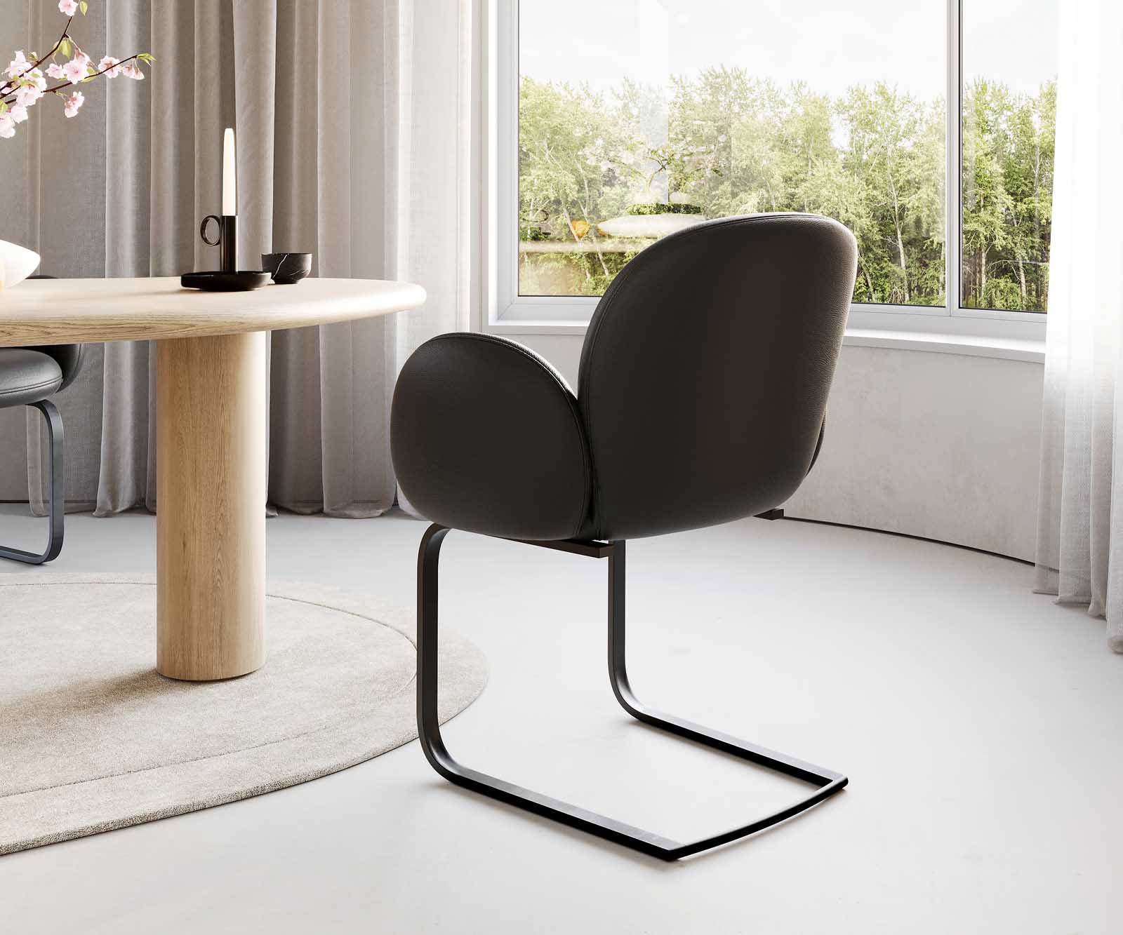 Sledemodel Nube-Flex met armleuning echt leer zwart sledemodel vlak zwart pocketveer kern 4