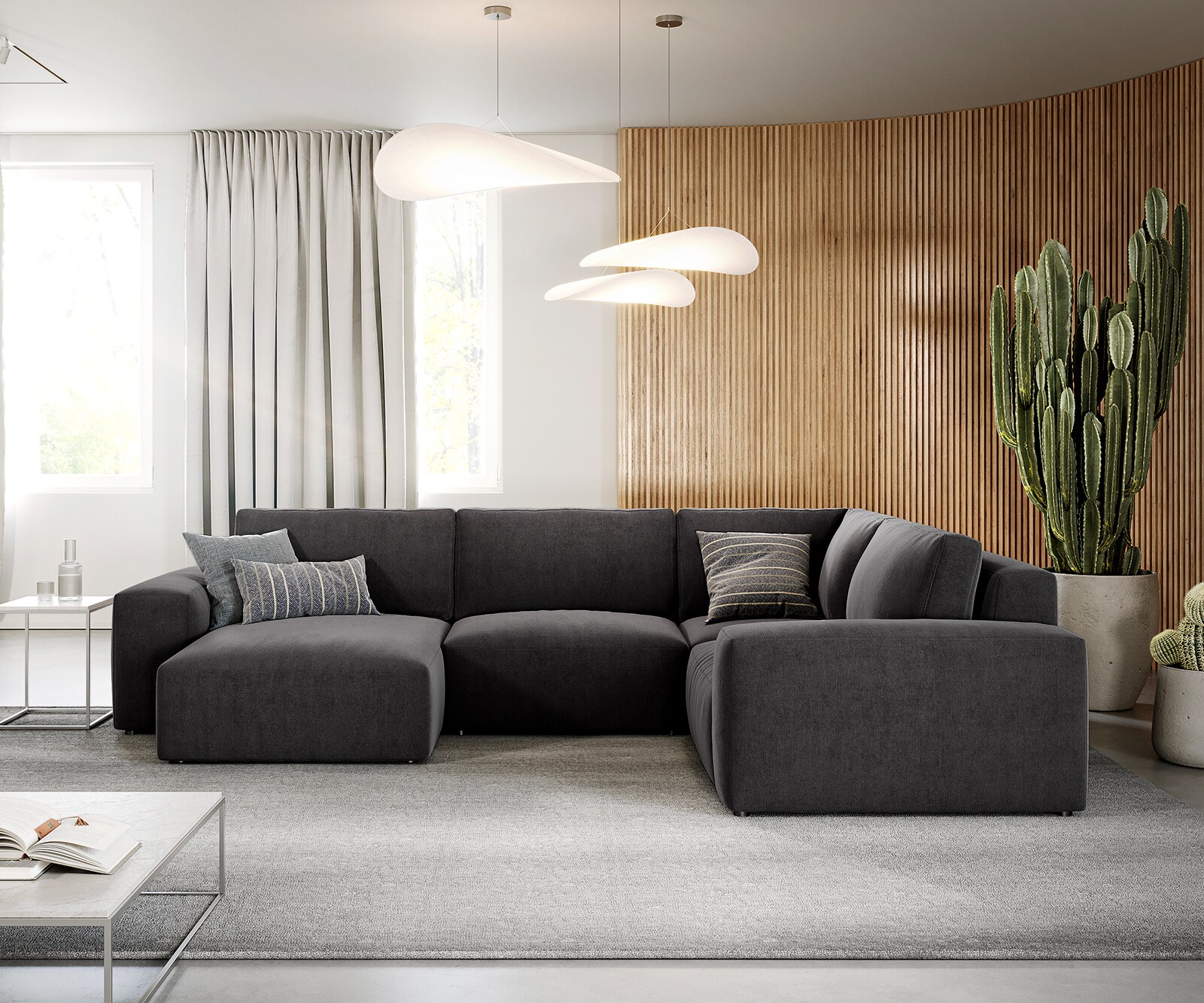 Woonlandschap Lanzo 300x210 cm microvezel zwart met variabele recamière 1