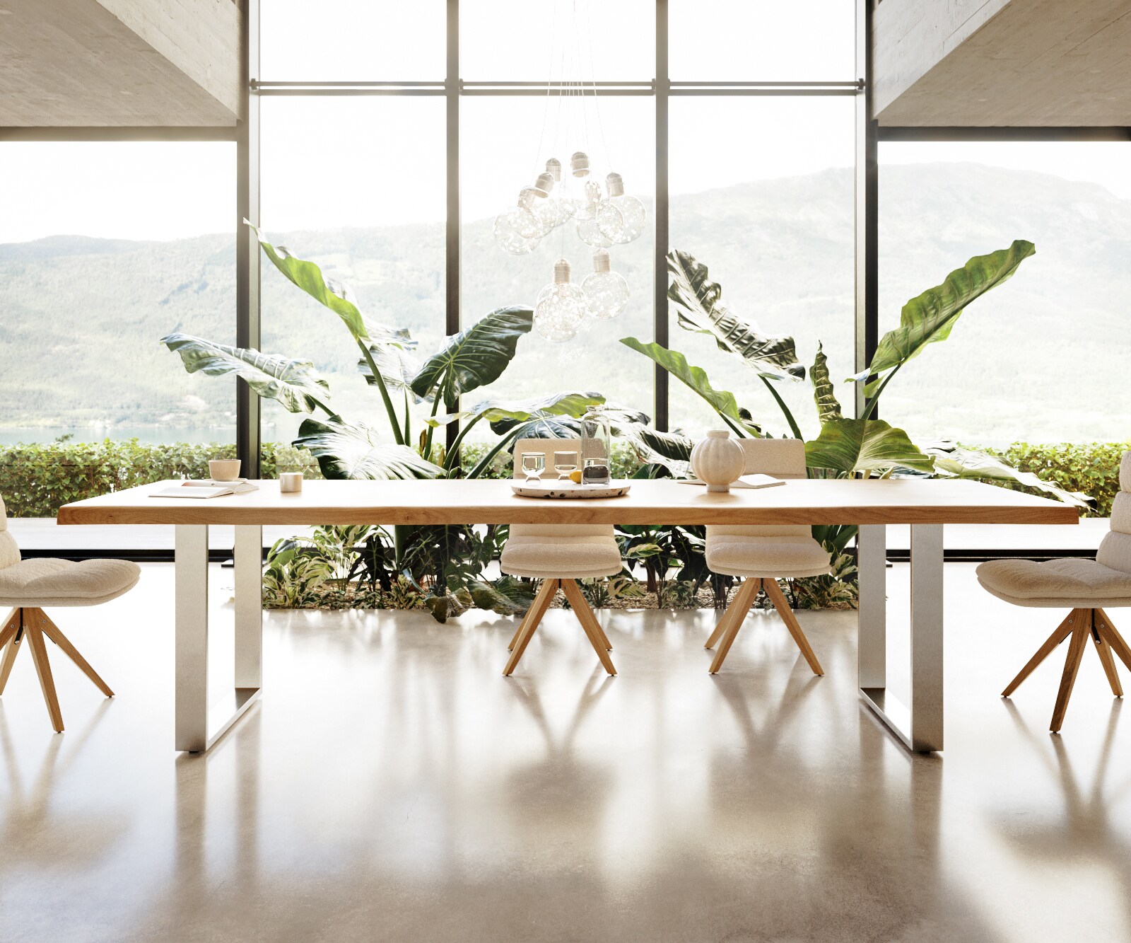 Eettafel Edge 300x100 eiken natuur roestvrij staal  smal  Live-Edge 4