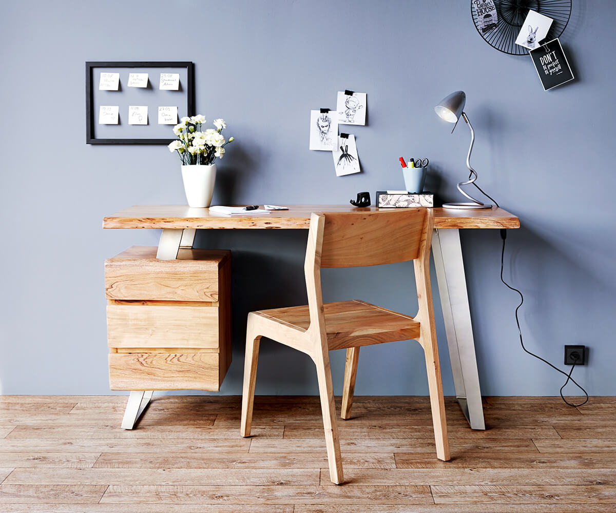 Bureautafel Live-Edge 150x60 cm acacia natuur 3 laden