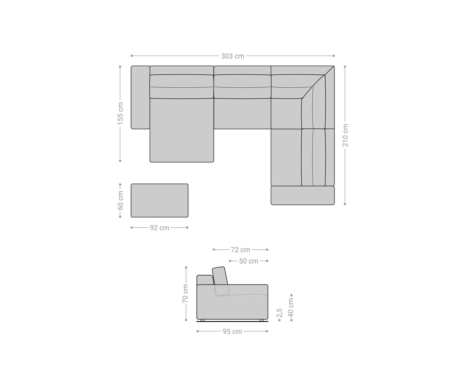 Woonlandschap Lanzo 300x210 cm microvezel zwart met variabele recamière en hocker 5