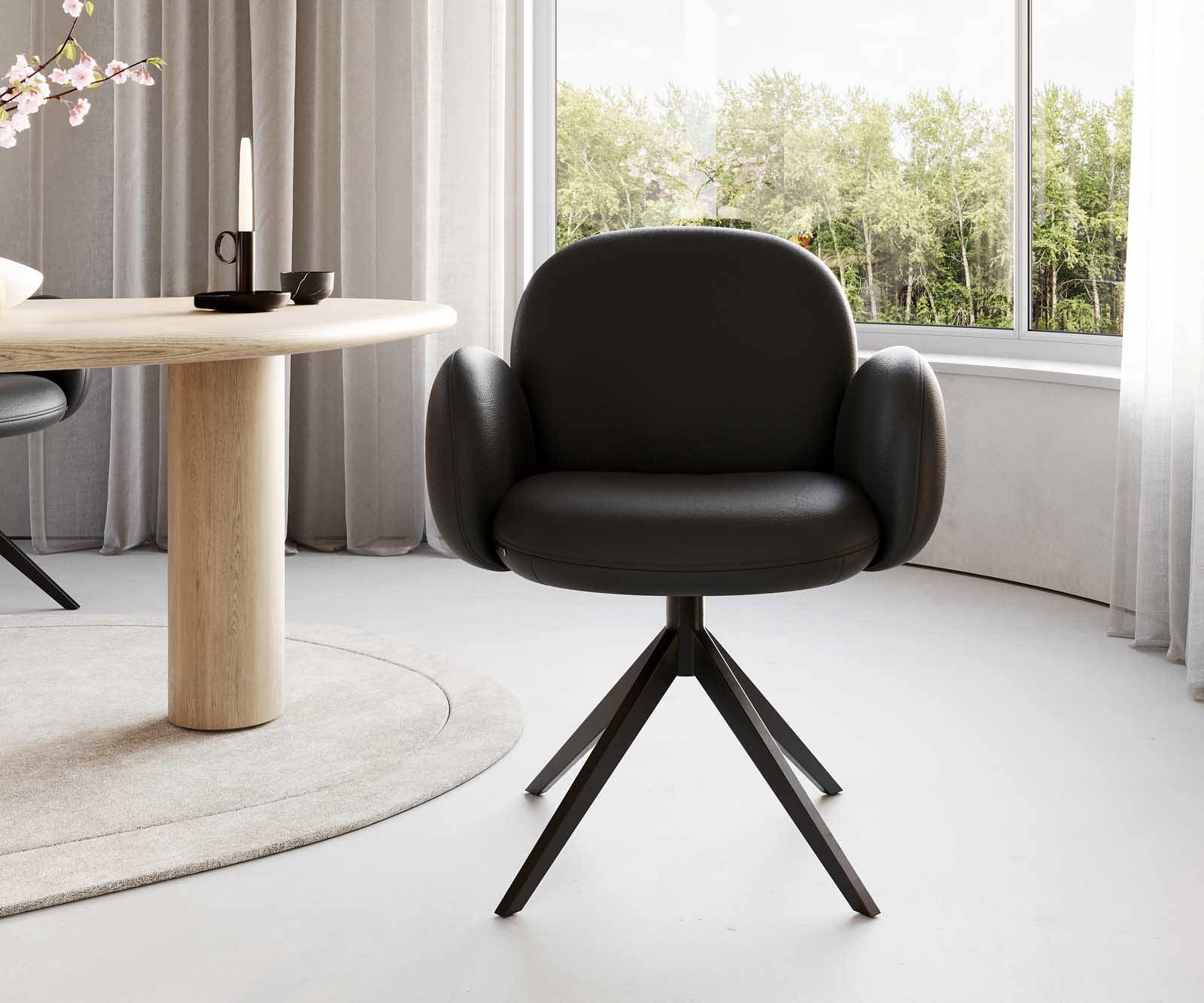 Draaistoel Nube-Flex met armleuning echt leer zwart kruisframe breed zwart 360° draaibaar pocketveer kern 1 Draaistoel Nube-Flex met armleuning echt leer zwart kruisframe breed zwart 360° draaibaar pocketveer kern 1