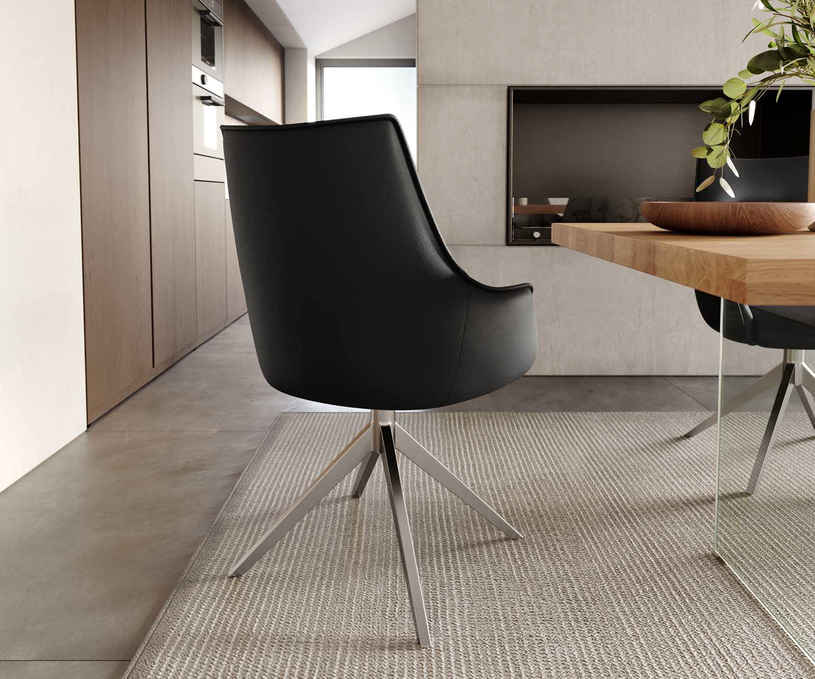 Draaistoel Alja-Flex met armleuning echt leer zwart kruisframe breed roestvrij staal 360° draaibaar pocketveer kern 3 Draaistoel Alja-Flex met armleuning echt leer zwart kruisframe breed roestvrij staal 360° draaibaar pocketveer kern 3