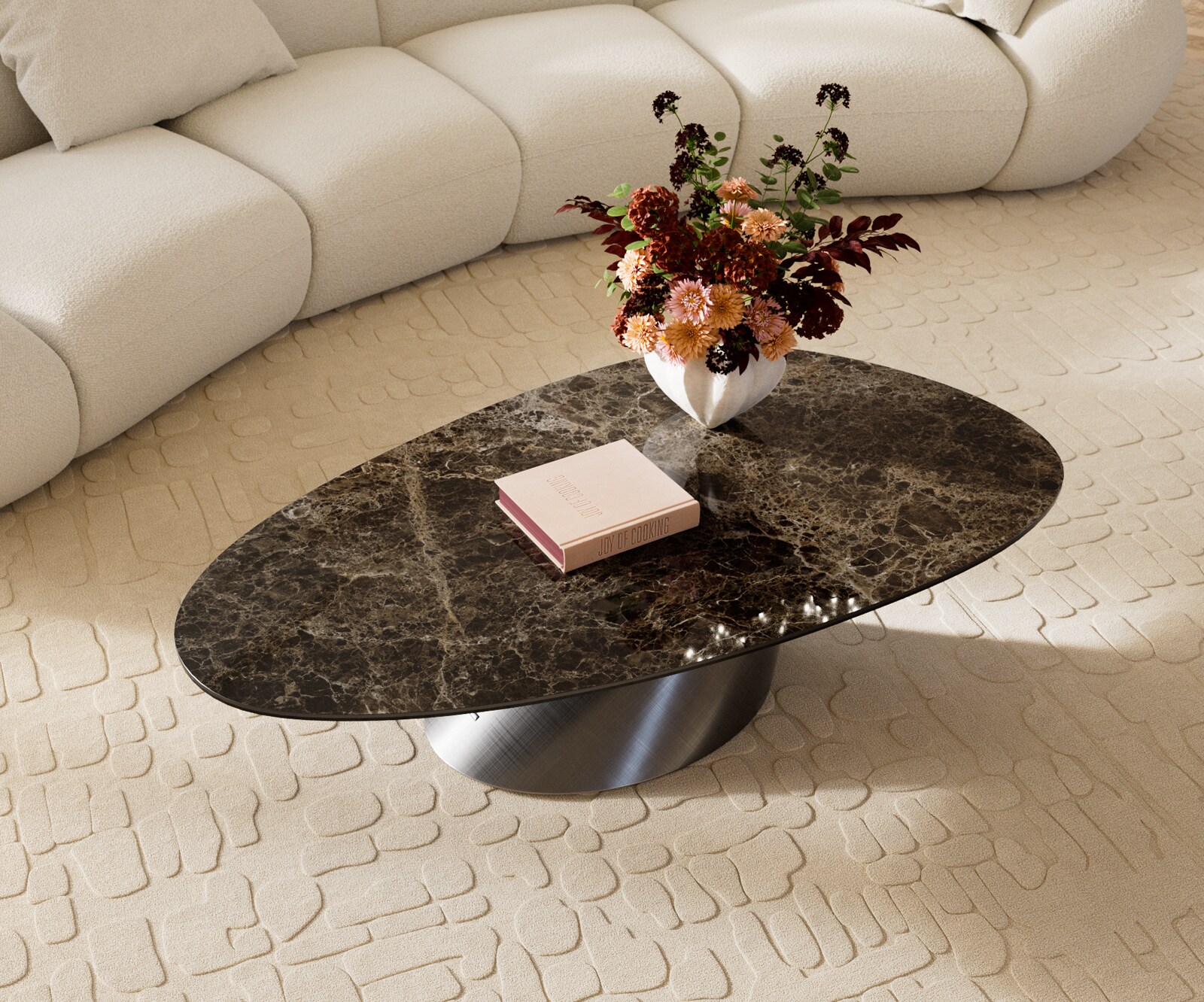 Salontafel Edge Oval 140x75 cm keramiek Laminam® Emperador Extra Lucidato donkerbruin Conis metallic zilver 4