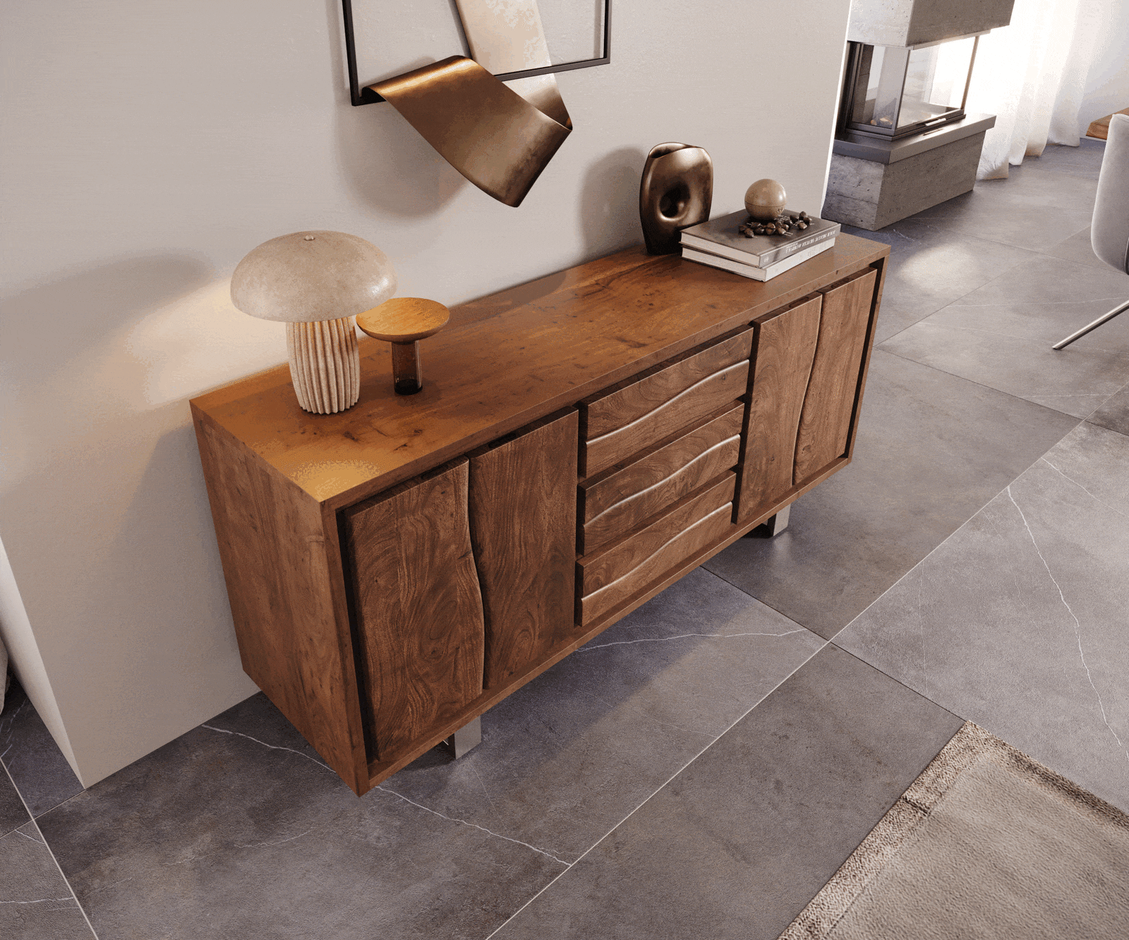 Dressoir Live-Edge 172 cm acacia bruin 3 laden 4 deuren 3 Dressoir Live-Edge 172 cm acacia bruin 3 laden 4 deuren 3