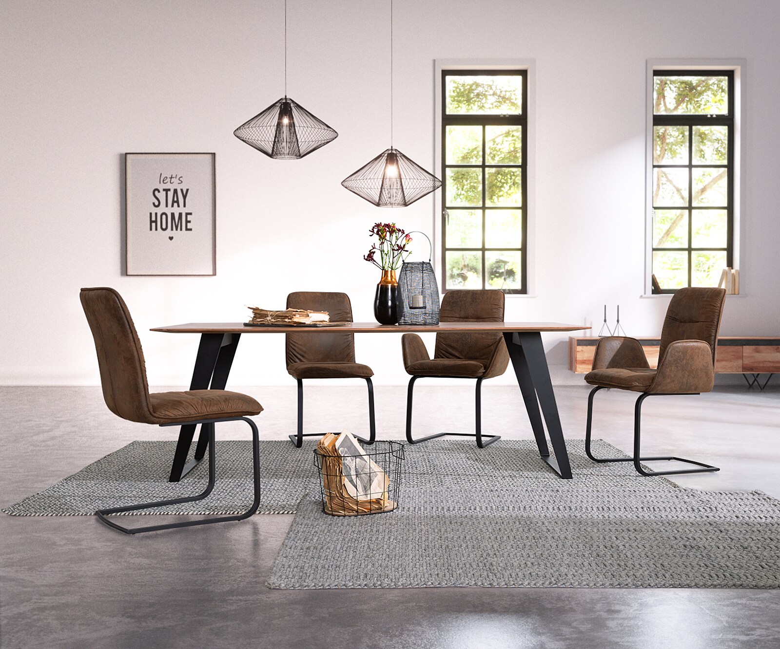 Eettafel Edge 200x100 acacia natuur metaal schuin Zwitserse rand 1