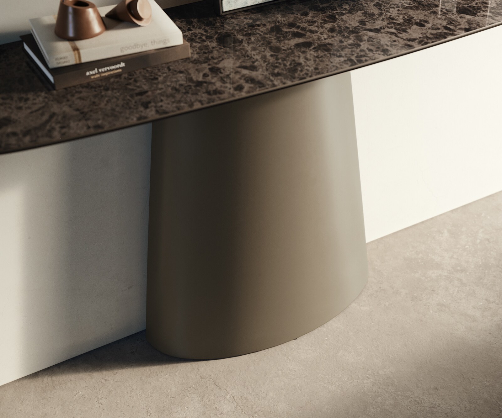 Consoletafel Edge Bootvorm 140x40 cm Keramiek Emperador Extra Lucidato Dunkelbraun Conos Metaal Effektfinish Titan 5