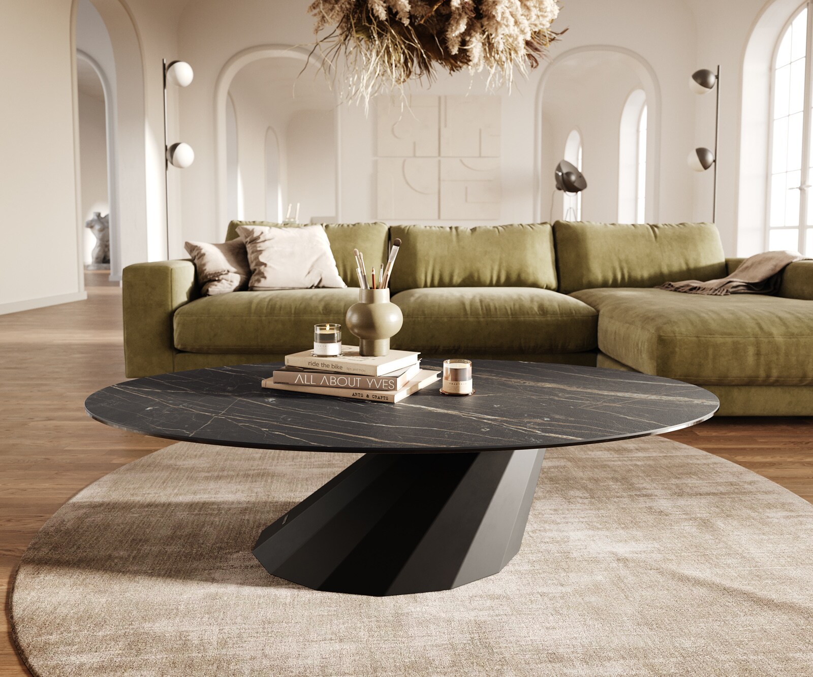 Salontafel Edge Oval 140x80 cm keramiek Laminam® Noir Desir bruin Parabi zwart metaal 1