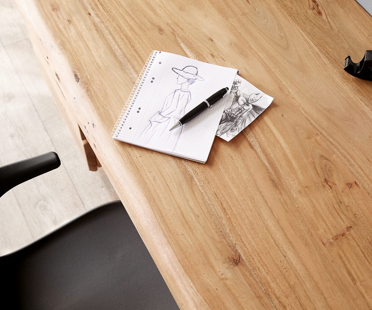 Bureautafel Live-Edge 150x60 cm acacia natuur 3 laden 3