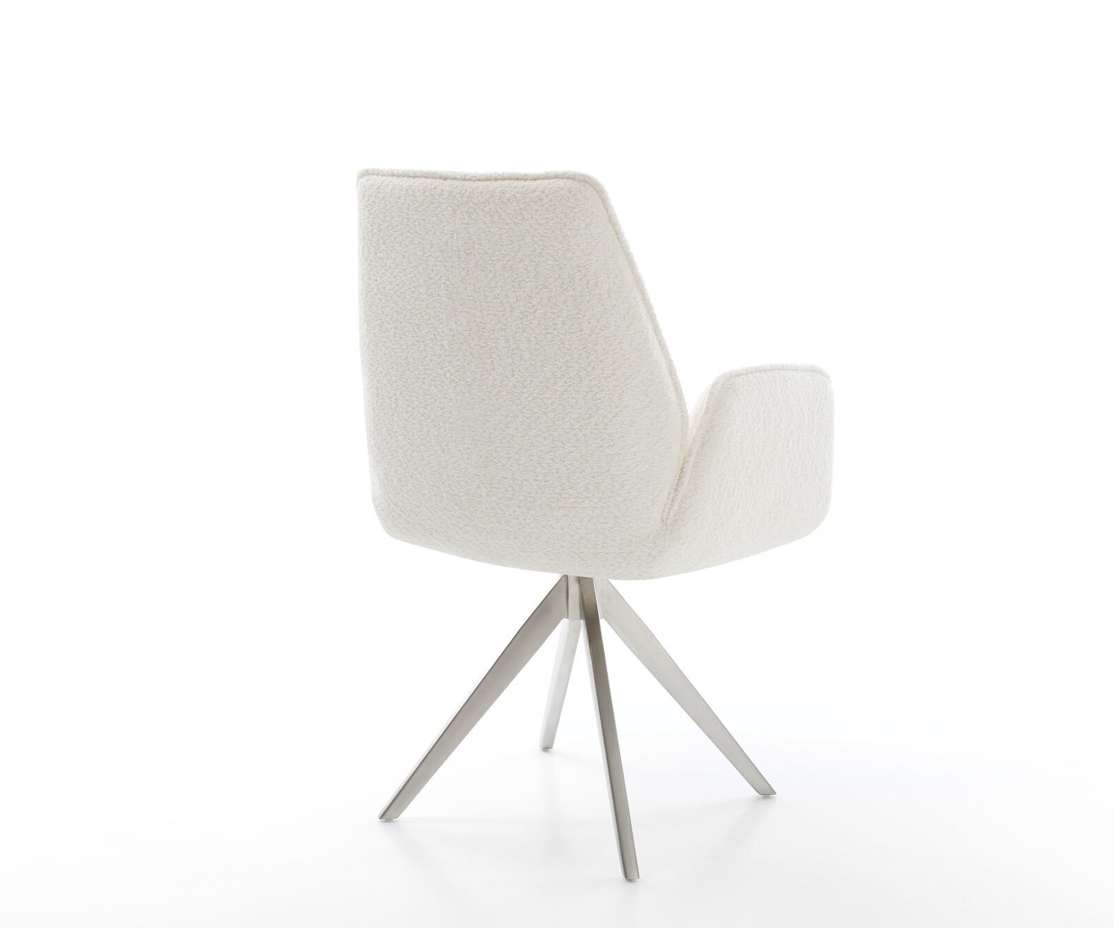 Eetkamerstoel Zoa-Flex bouclé wit kruisframe hoekig roestvrij staal pocketveer kern 4 Eetkamerstoel Zoa-Flex bouclé wit kruisframe hoekig roestvrij staal pocketveer kern 4