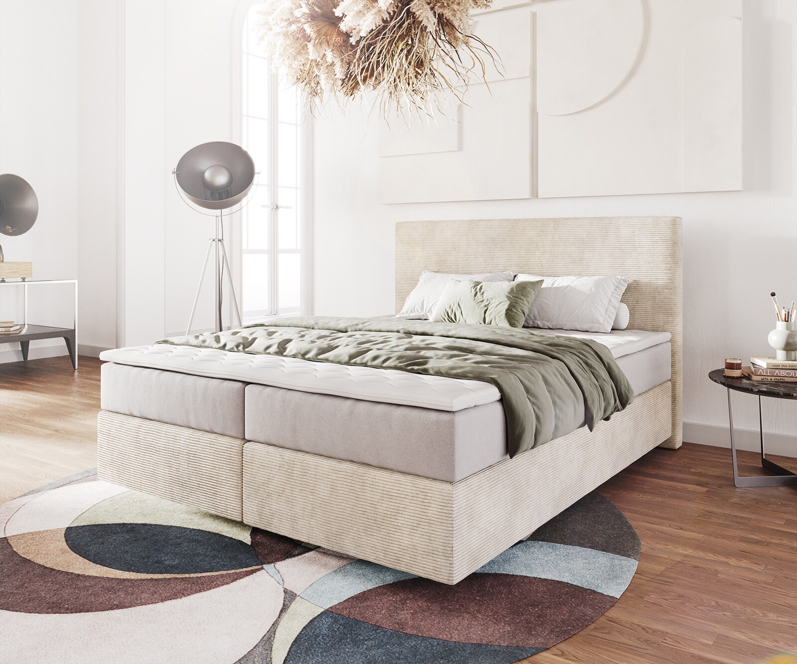 Boxspringbed Dream-Well 160x200 cm Cord Beige met Pocketveringmatras en Topper Visco