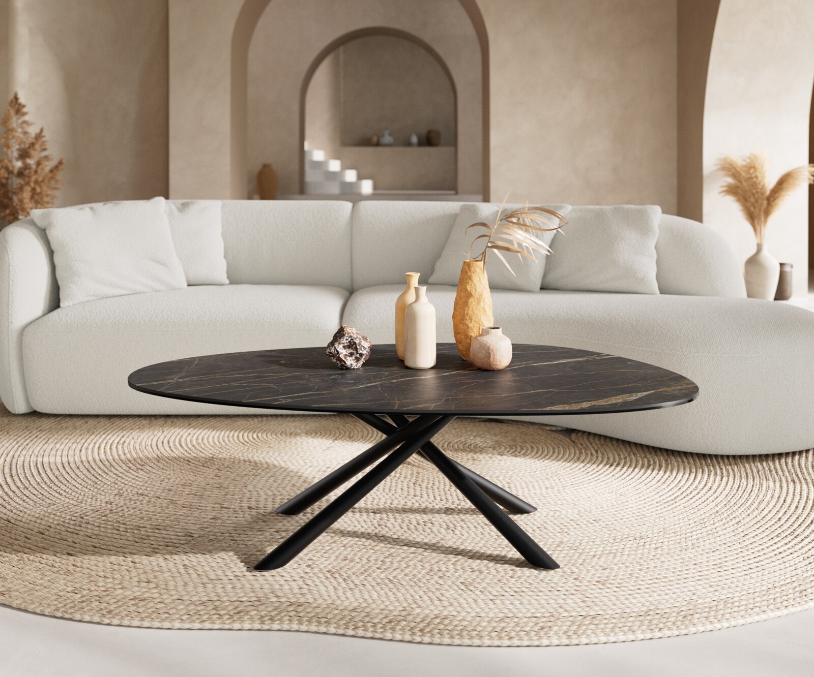 Salontafel Edge Oval 140x75 cm keramiek Laminam® Noir Desir bruin Sarity zwart metaal 1
