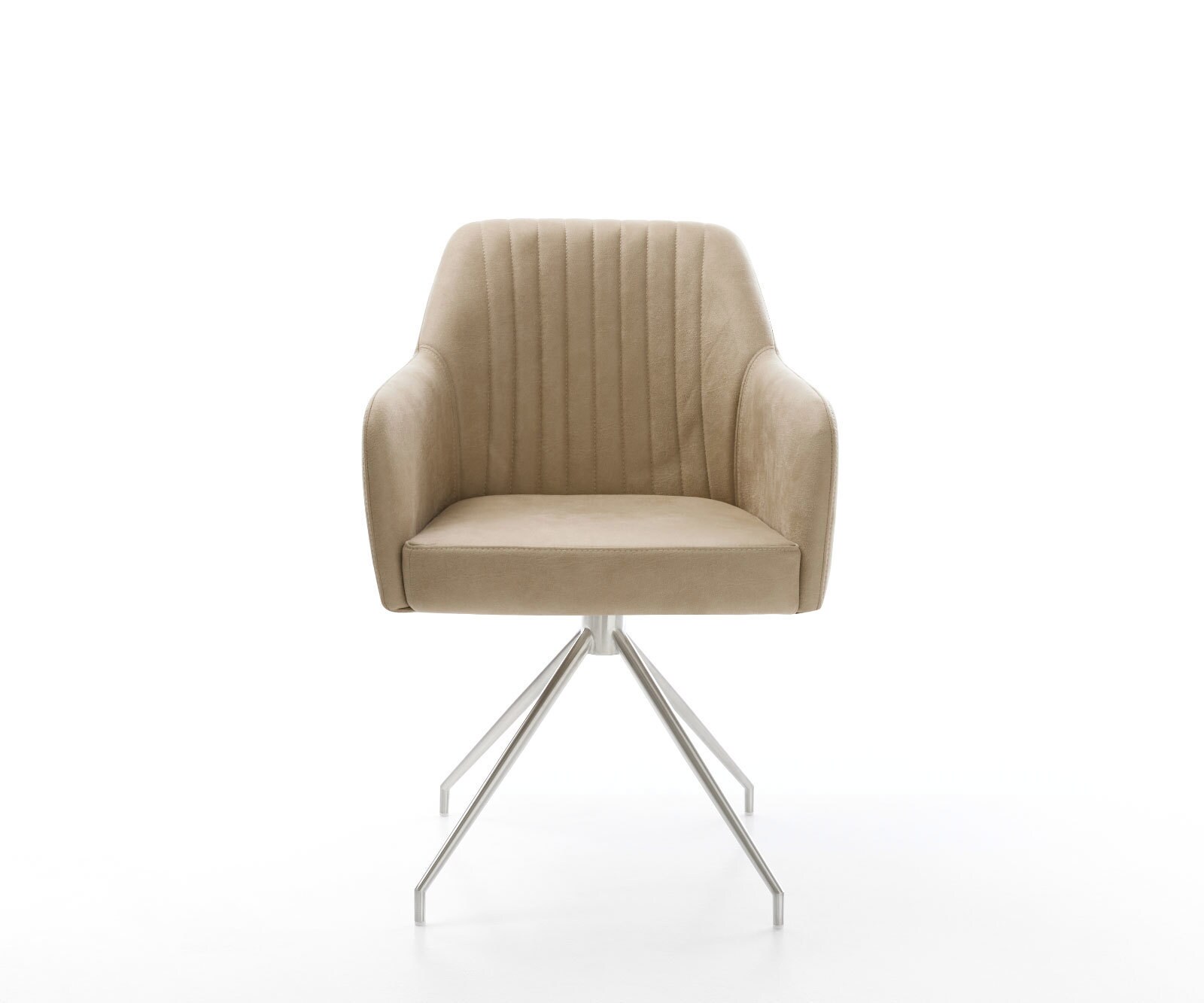 Eetkamerstoel Greg-Flex microvelours beige vintage kruisframe conisch roestvrij staal pocketveer kern 1