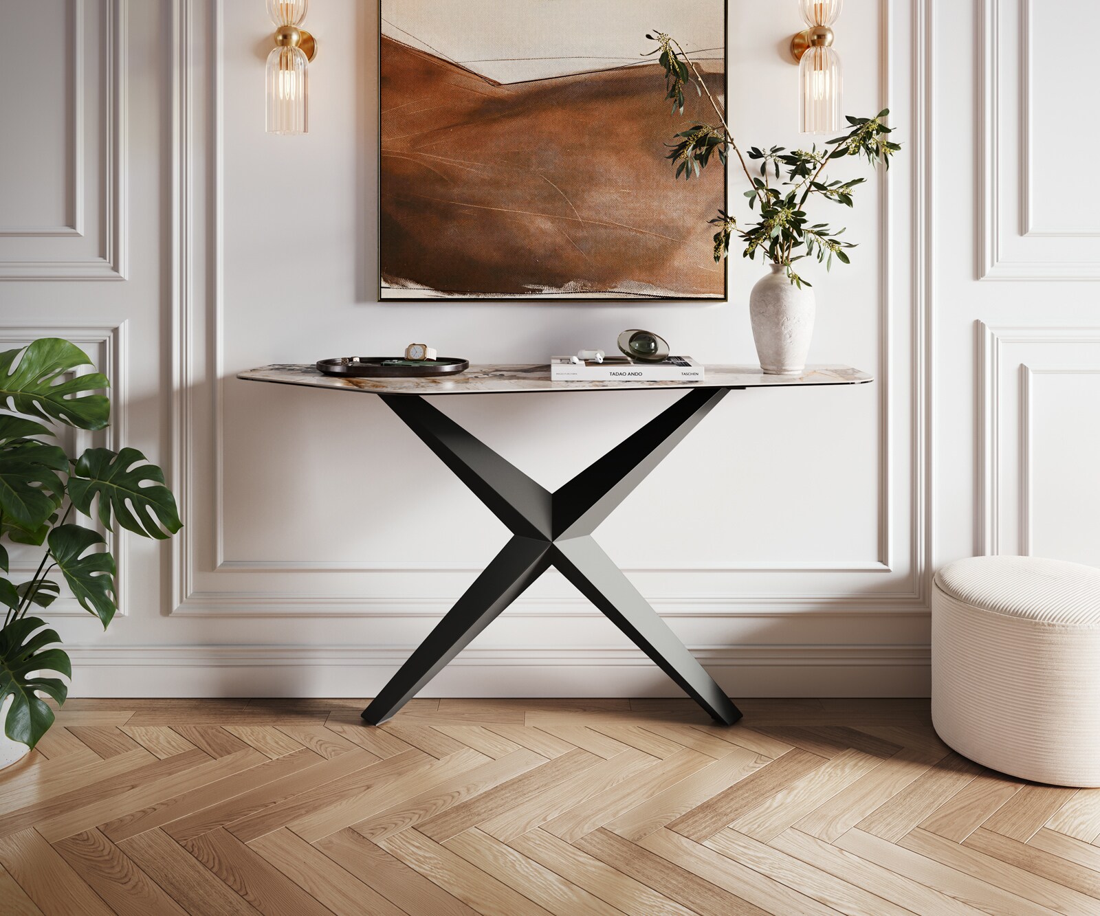 Consoletafel Edge Polygonaal 140x50 cm Keramiek Patagonia Poliert Zentharo Metaal Zwart 4