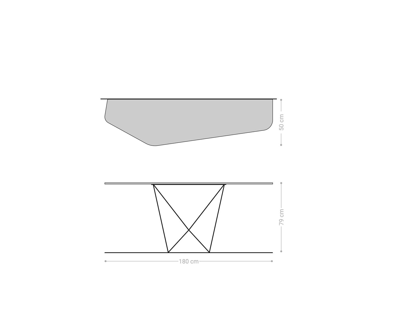 Consoletafel Edge Polygonaal 180x50 cm Keramiek Laminam® Travertino Bianco Creme-Weiß Spios Metaal Effektfinish Titan 8