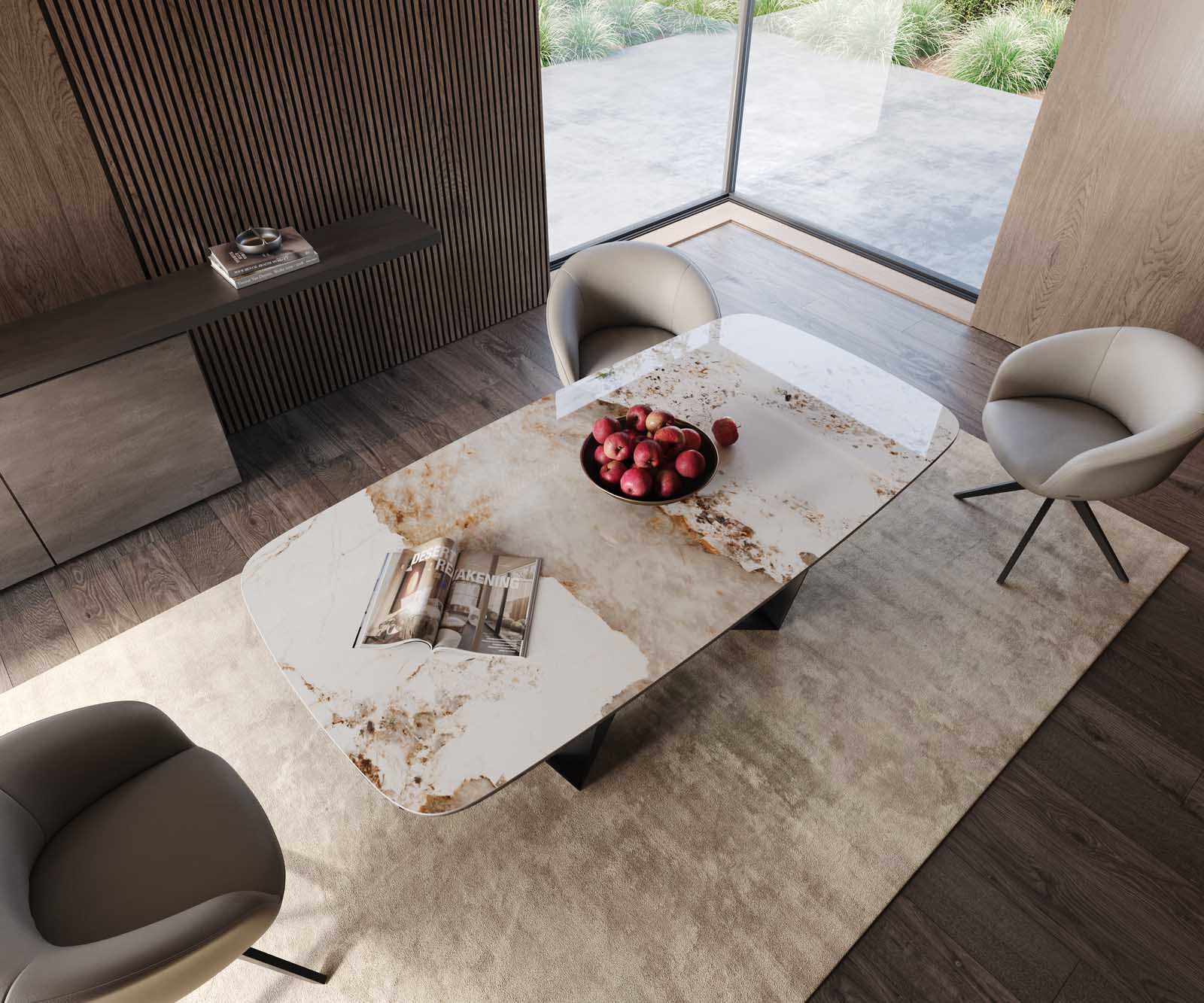 Eetkamertafel Edge Boot 200x100 keramiek Minas Melange wit-beige spider vlak staal zwart 4 Eetkamertafel Edge Boot 200x100 keramiek Minas Melange wit-beige spider vlak staal zwart 4