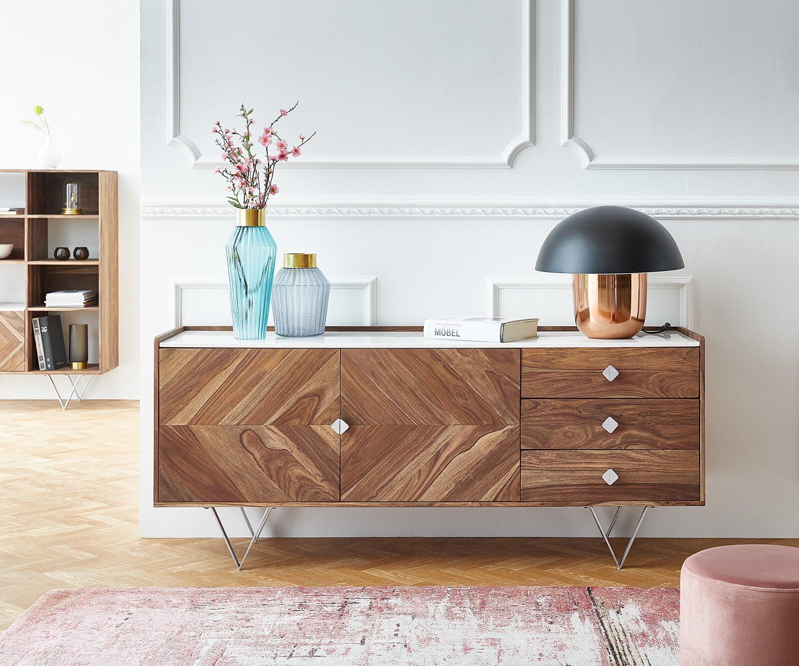 Dressoir Pacino 175 cm sheesham natuur steenplaat wit 1