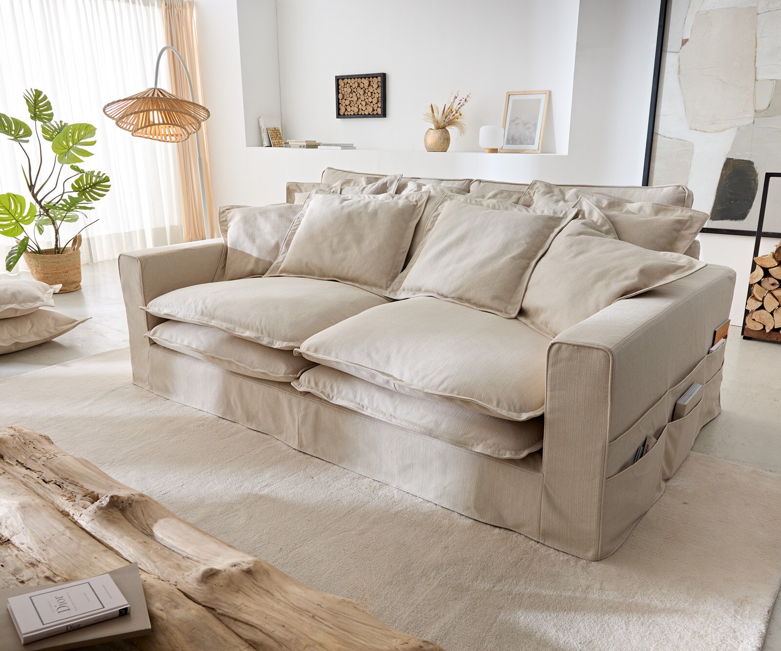 Hoezenbank Noelia 240x145 cm ivoor met kussens 3