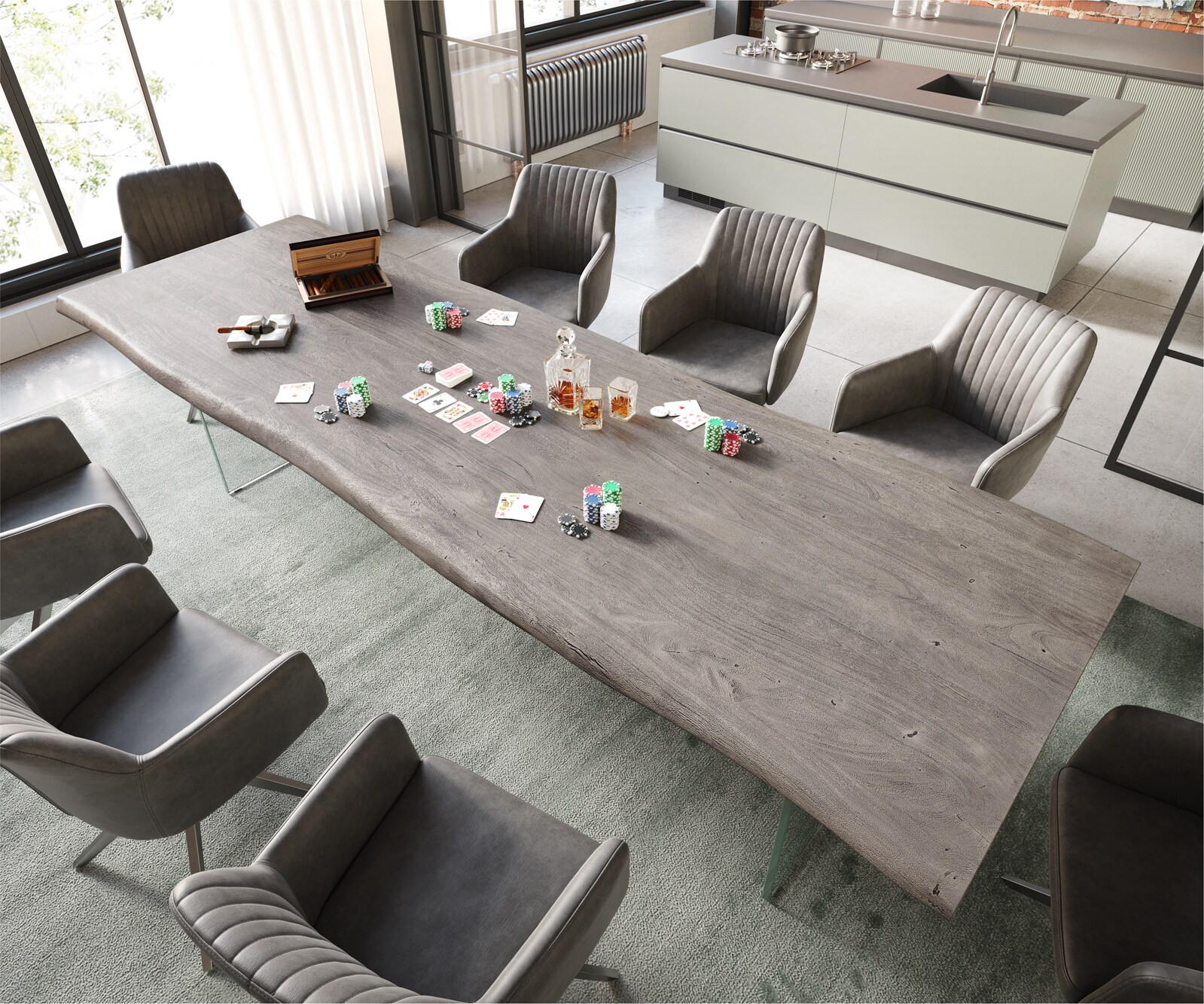 Eettafel Edge 300x100 XL acacia platina  glas Live-Edge 1 Eettafel Edge 300x100 XL acacia platina  glas Live-Edge 1