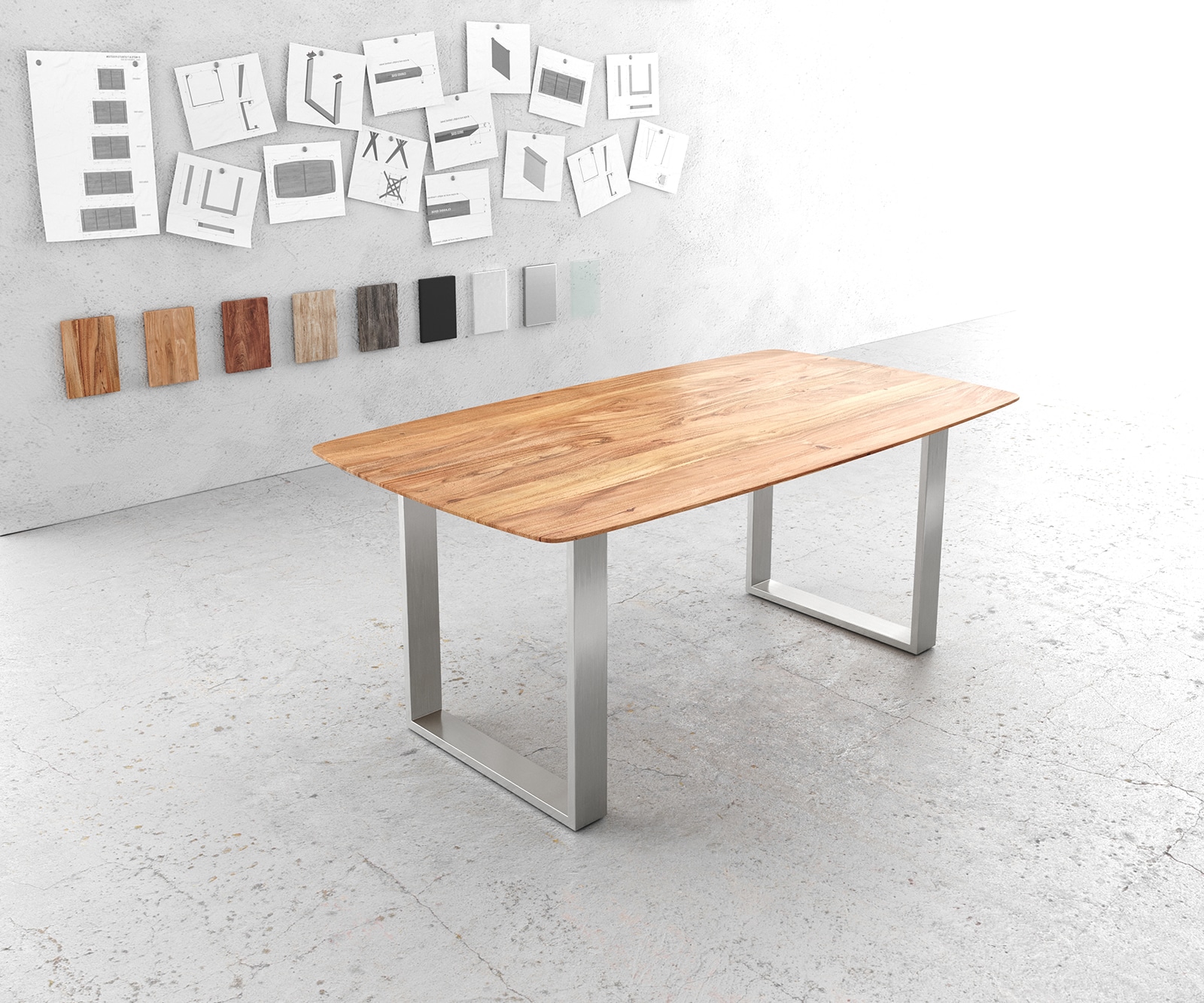 Eettafel Edge Boot 180x90 acacia natuur edelstaal smal Zwitserse rand Eettafel Edge Boot 180x90 acacia natuur edelstaal smal Zwitserse rand