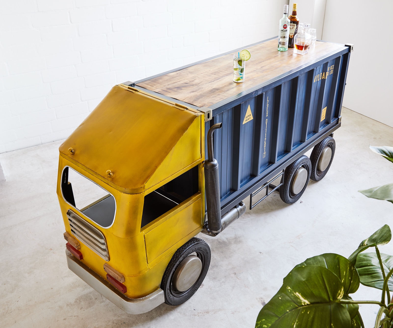 Barwagen 220x110 cm Metaal Mangohout Blauw Geel 3 Barwagen 220x110 cm Metaal Mangohout Blauw Geel 3