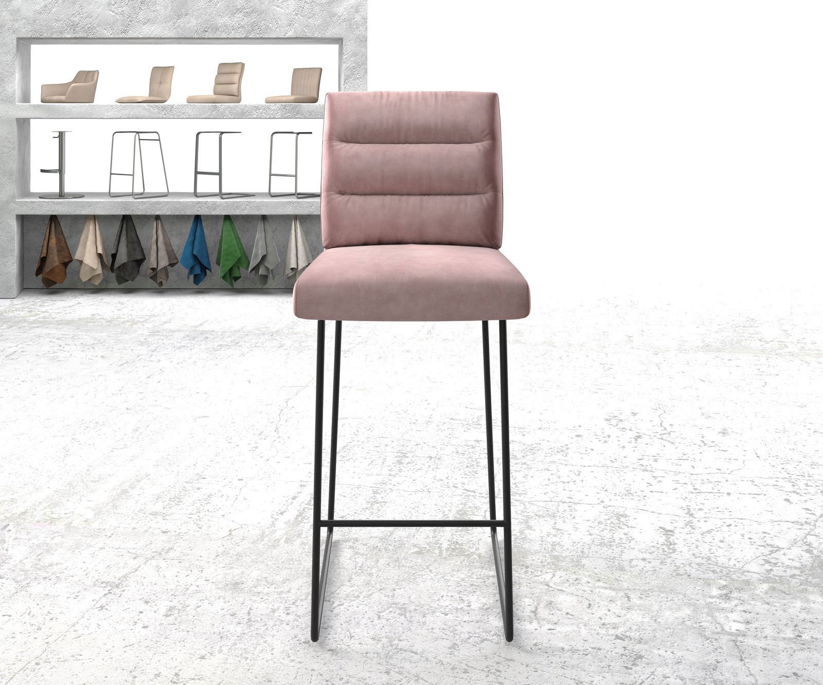Barstoel Pela-Flex fluweel rosé slipframe metaal 1