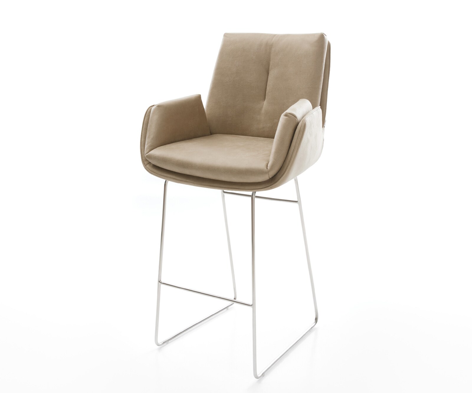 Barstoel Clea-Flex Microvezel Beige Vintage Sledeonderstel roestvrij staal Zilver