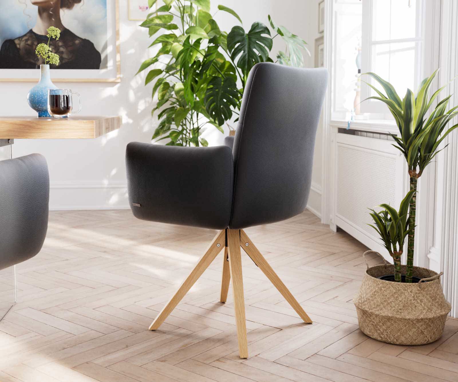 Draaistoel Jova-Flex met armleuning echt leer zwart houten frame hoekig natuur 180° draaibaar pocketveer kern 3 Draaistoel Jova-Flex met armleuning echt leer zwart houten frame hoekig natuur 180° draaibaar pocketveer kern 3