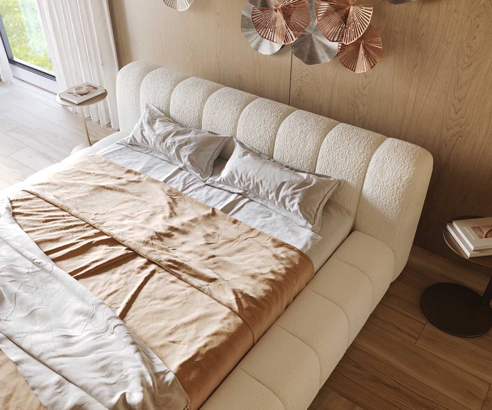 Gestoffeerd bed Cutio 180x200 cm Bouclé crème-wit 4