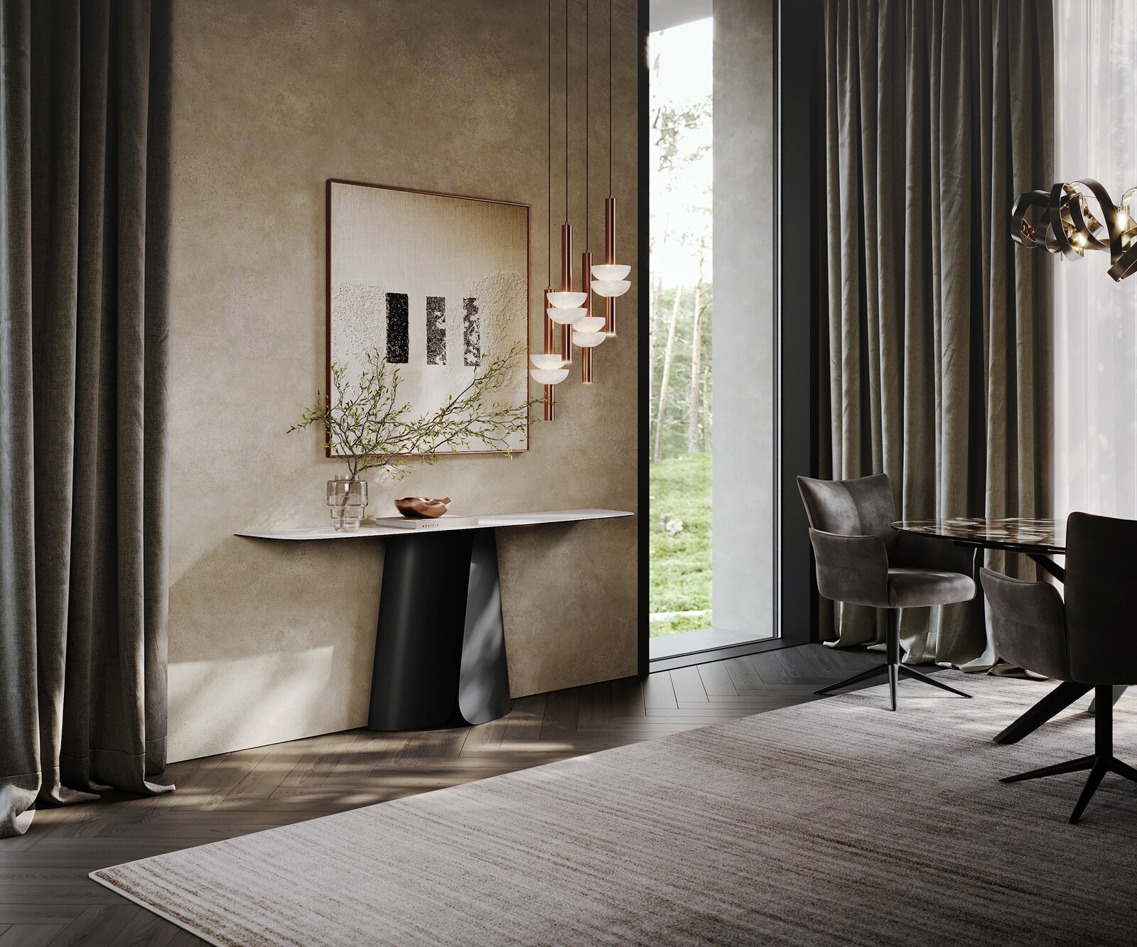 Consoletafel Edge Bootvorm 180x40 cm Keramiek Laminam® Statuarietto Weiß Livos Metaal Zwart 6