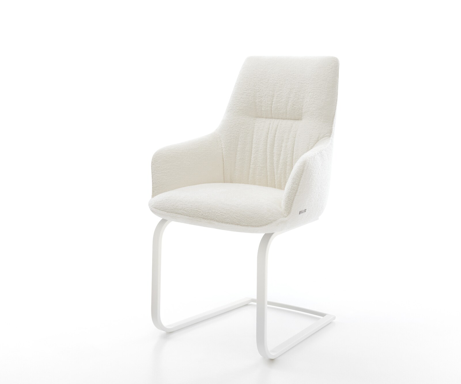 Sledemodel Zelia-Flex met armleuning bouclé zacht beige sledemodel vlak wit pocketveer kern