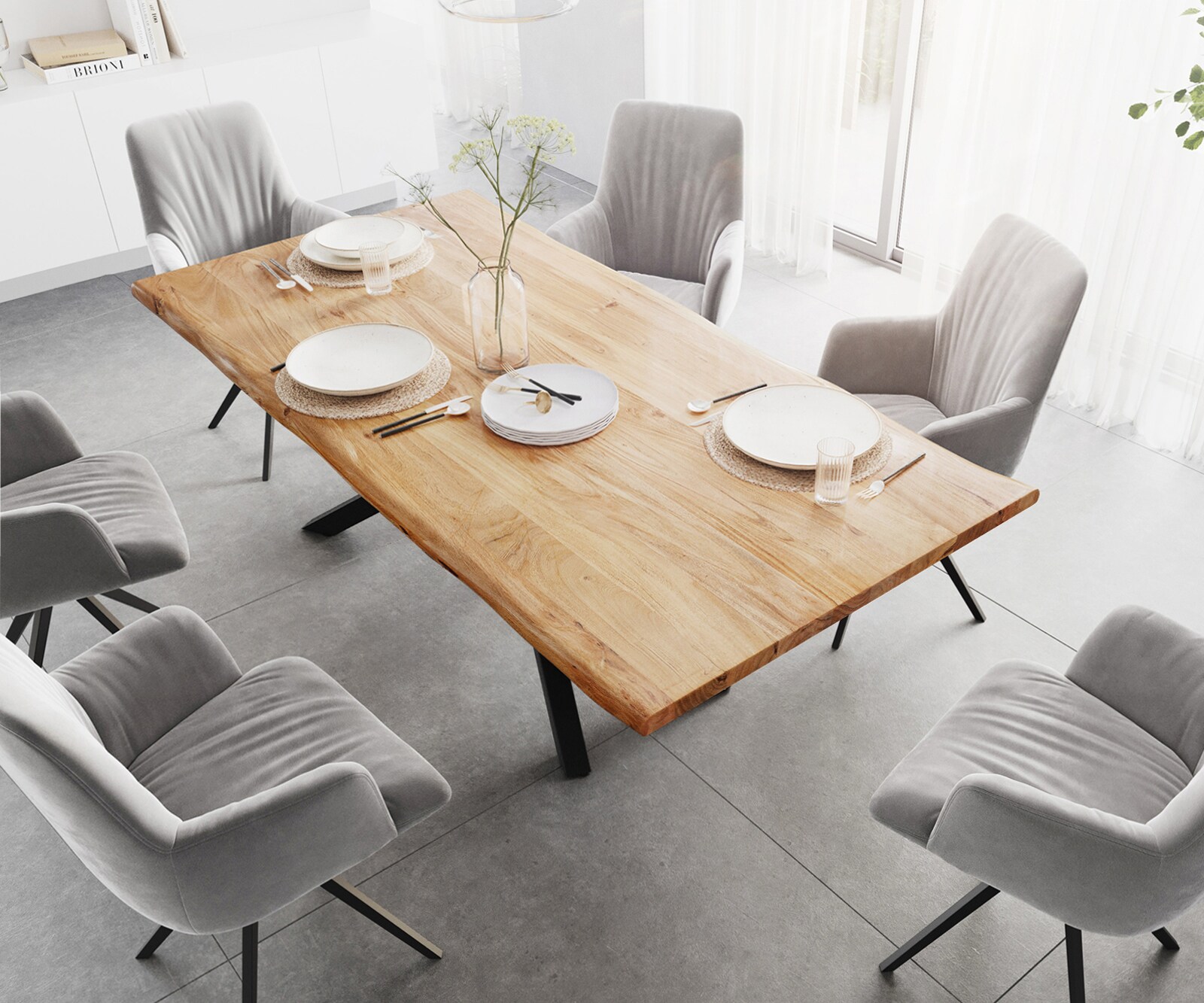 Eettafel Edge 200x100 acacia natuur kruisframe rechthoek zwart  Live-Edge 3
