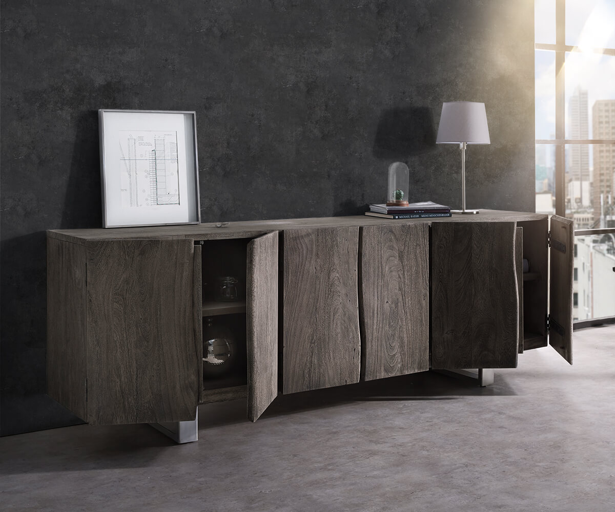 Dressoir Live-Edge 220 cm massief acacia platina 6 deuren 1