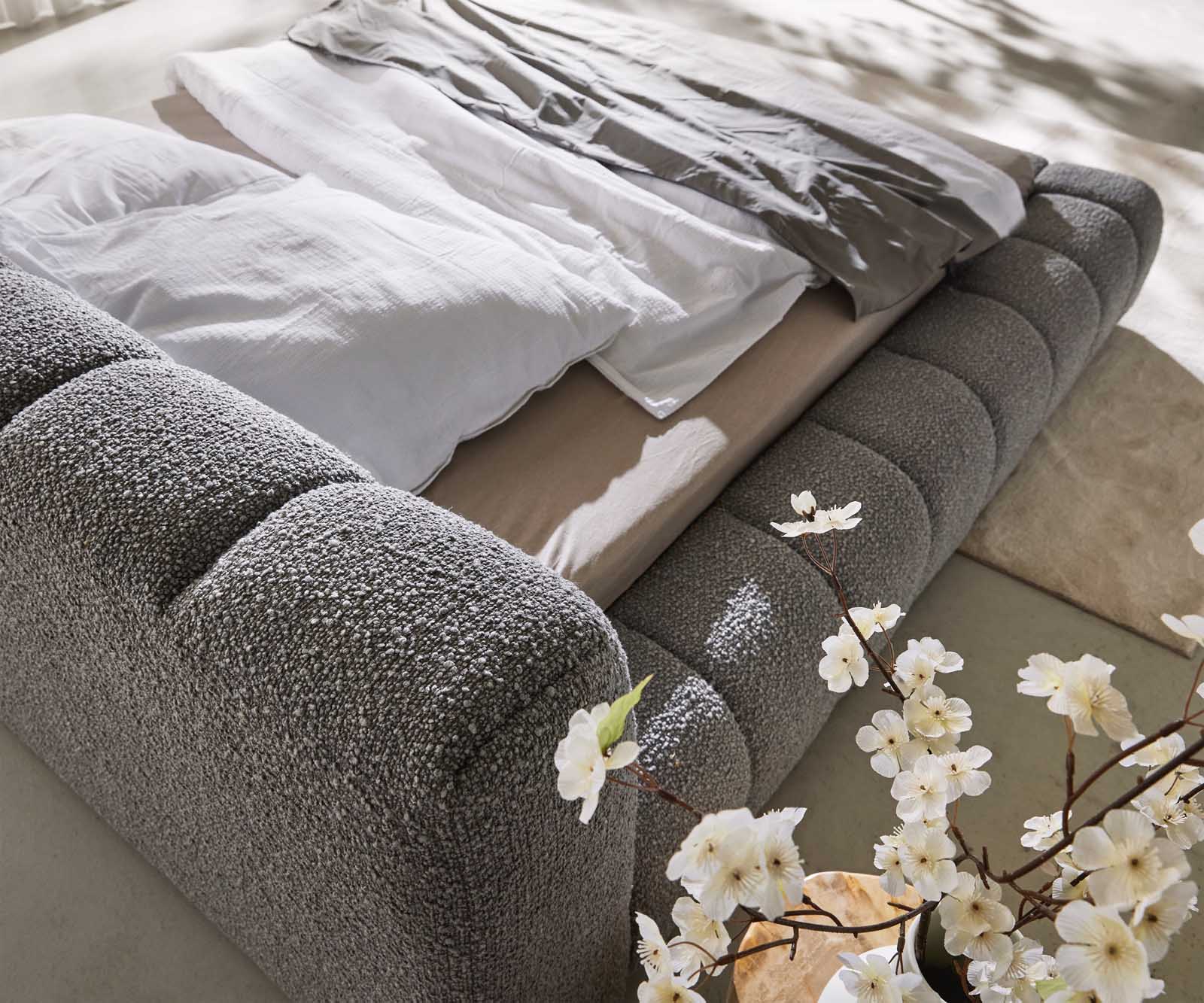 Cutio 140x200 cm bouclé zilvergrijs gestoffeerd bedframe 7