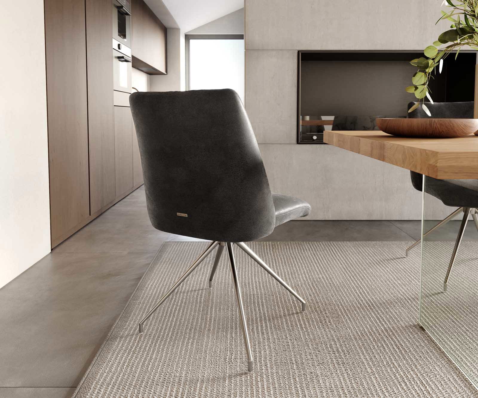 Draaistoel Elso-Flex microvelours antraciet vintage kruisframe conisch roestvrij staal 180° draaibaar pocketveer kern 3 Draaistoel Elso-Flex microvelours antraciet vintage kruisframe conisch roestvrij staal 180° draaibaar pocketveer kern 3