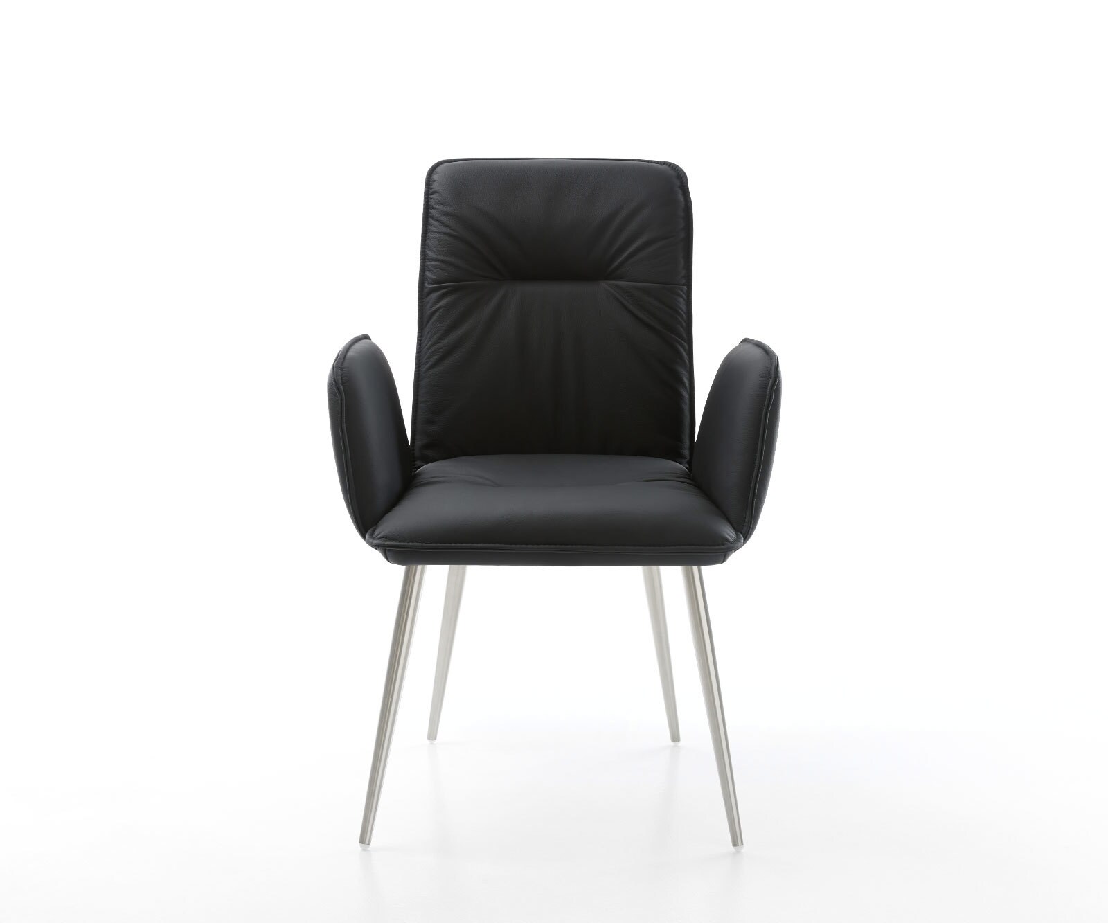 Eetkamerstoel Vinja-Flex echt leer zwart 4-poot conisch roestvrij staal 1 Eetkamerstoel Vinja-Flex echt leer zwart 4-poot conisch roestvrij staal 1