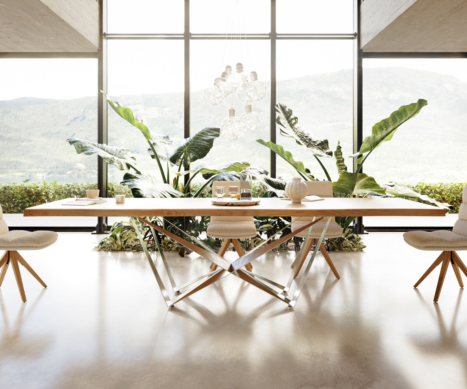 Eettafel Edge 300x100 eiken natuur Spider staal  roestvrij staal  Live-Edge 4